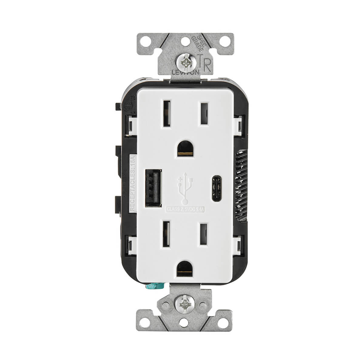 Leviton® Decora Duplex Outlet and USB charger - White - 15 amp 125 V