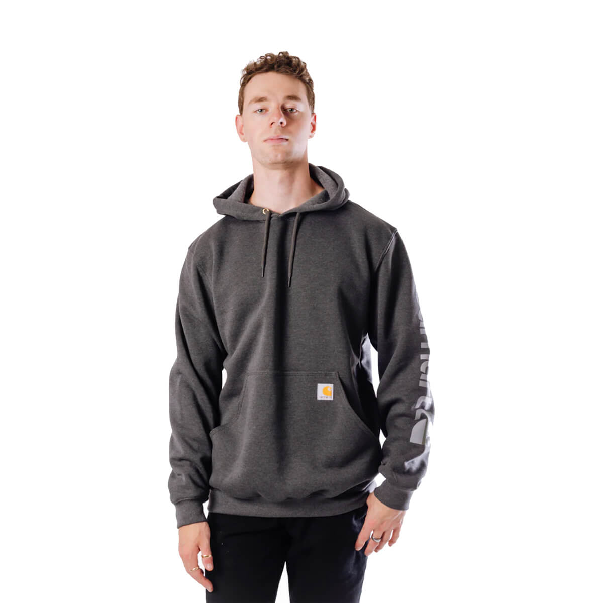 Carhartt Men's Loose Fit Midweight Logo Sleeve Graphic Hoodie - Grey