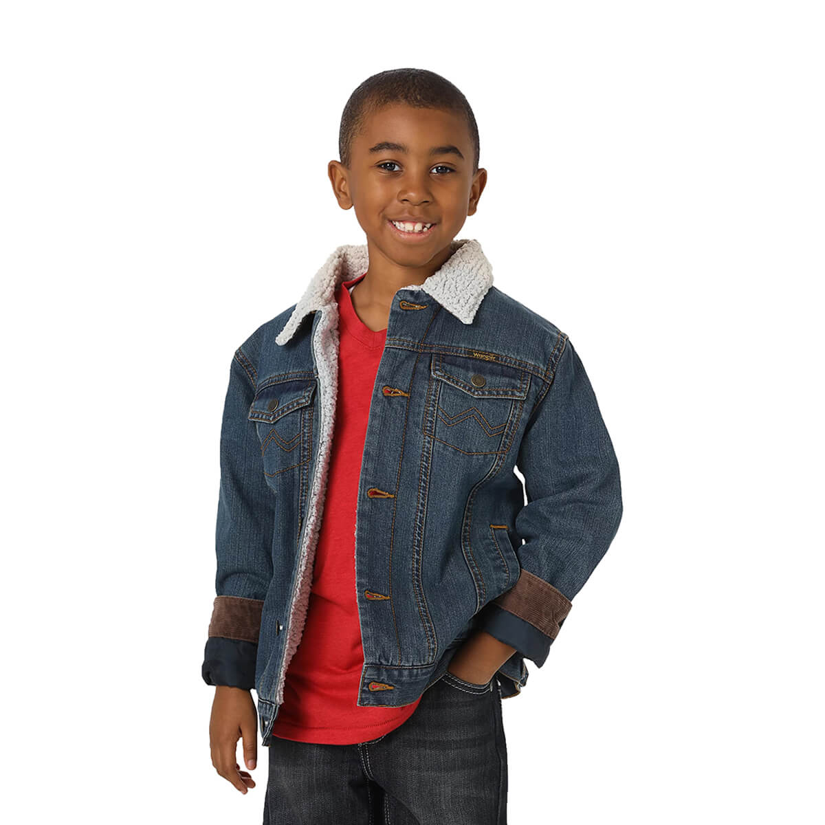 Wrangler Boy's Western Styled Sherpa Lined Denim Jacket - Rustic Blue