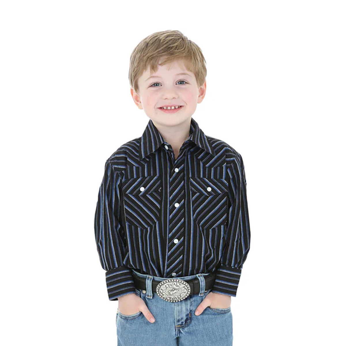 Wrangler Boys' Western Stripe Long Sleeve Shirt - Black/Blue