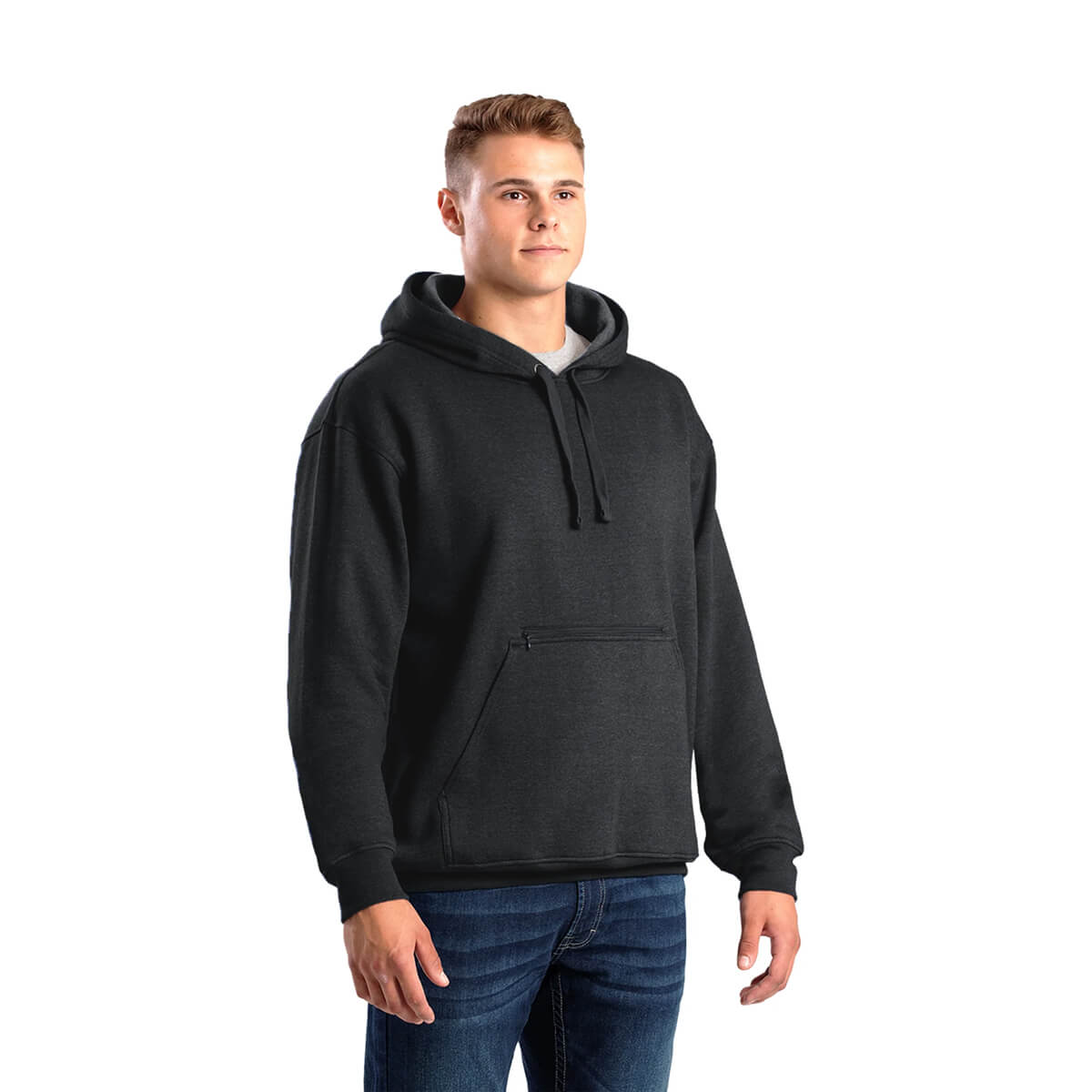 Berne Men's Zippered Pocket Hooded Pullover Sweatshirt - Black