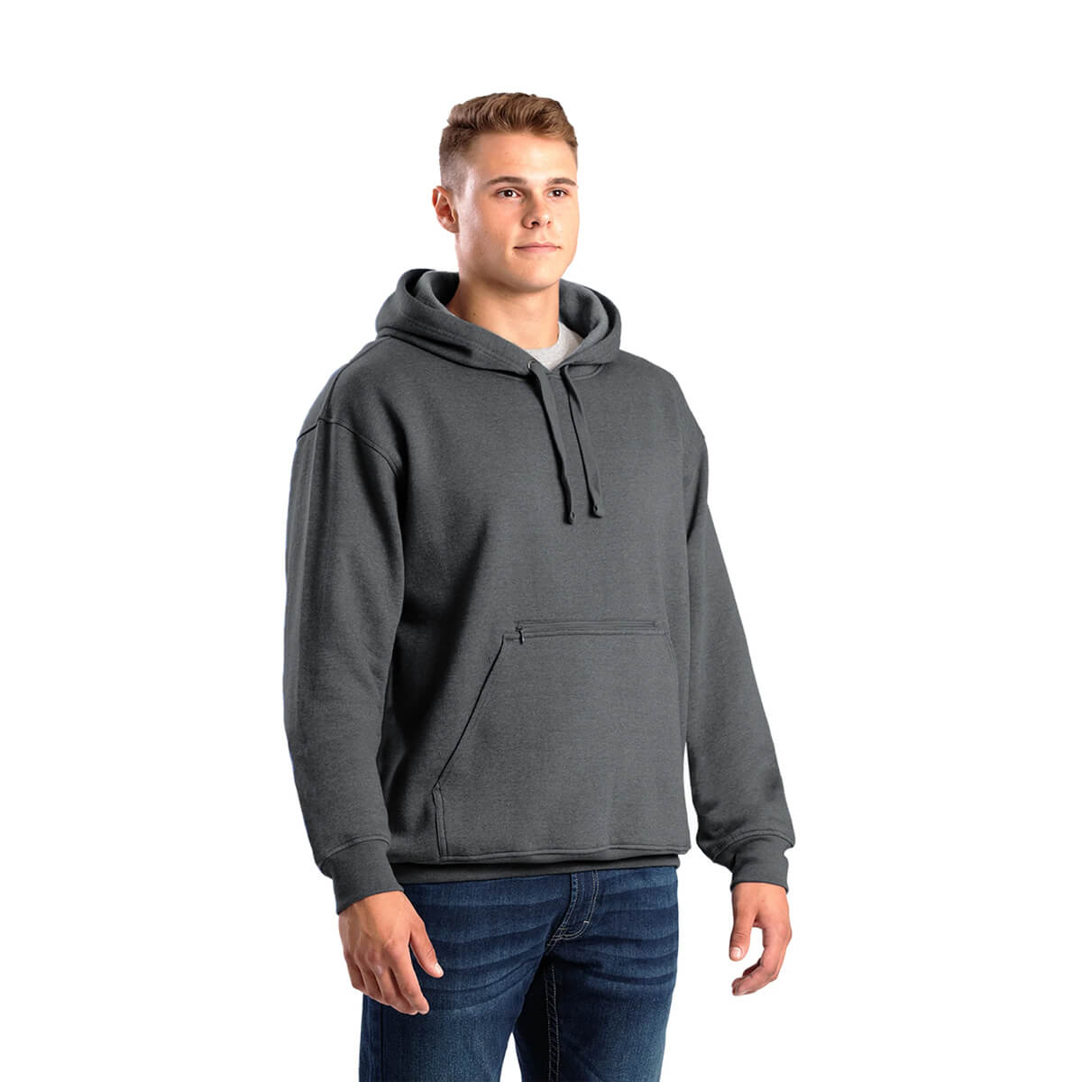 Berne Men's Zippered Pocket Hooded Pullover Sweatshirt - Graphite