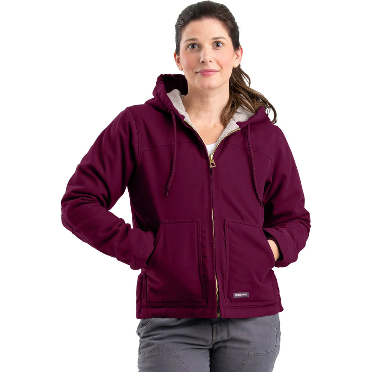 Berne Women's Sherpa-Lined Duck Hooded Jacket - Plum