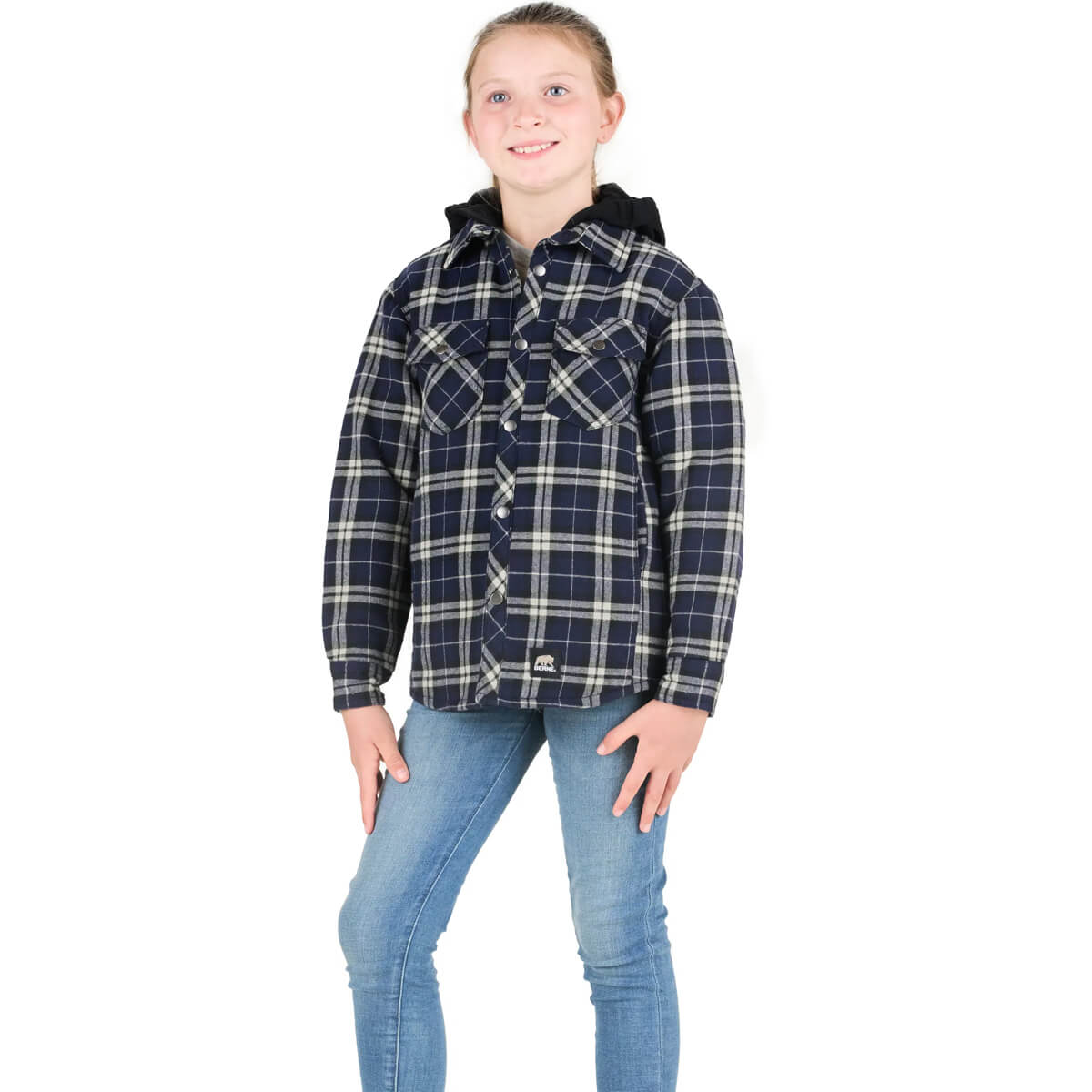 Berne Youth Heartland Quilt Lined Flannel Hooded Jacket - Blue