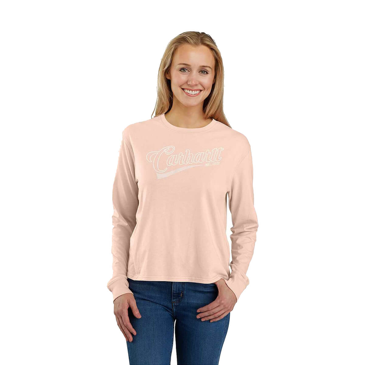 Carhartt Women's Tencel Loose Fit Long-Sleeve Logo Graphic T-Shirt - Georgia Peach