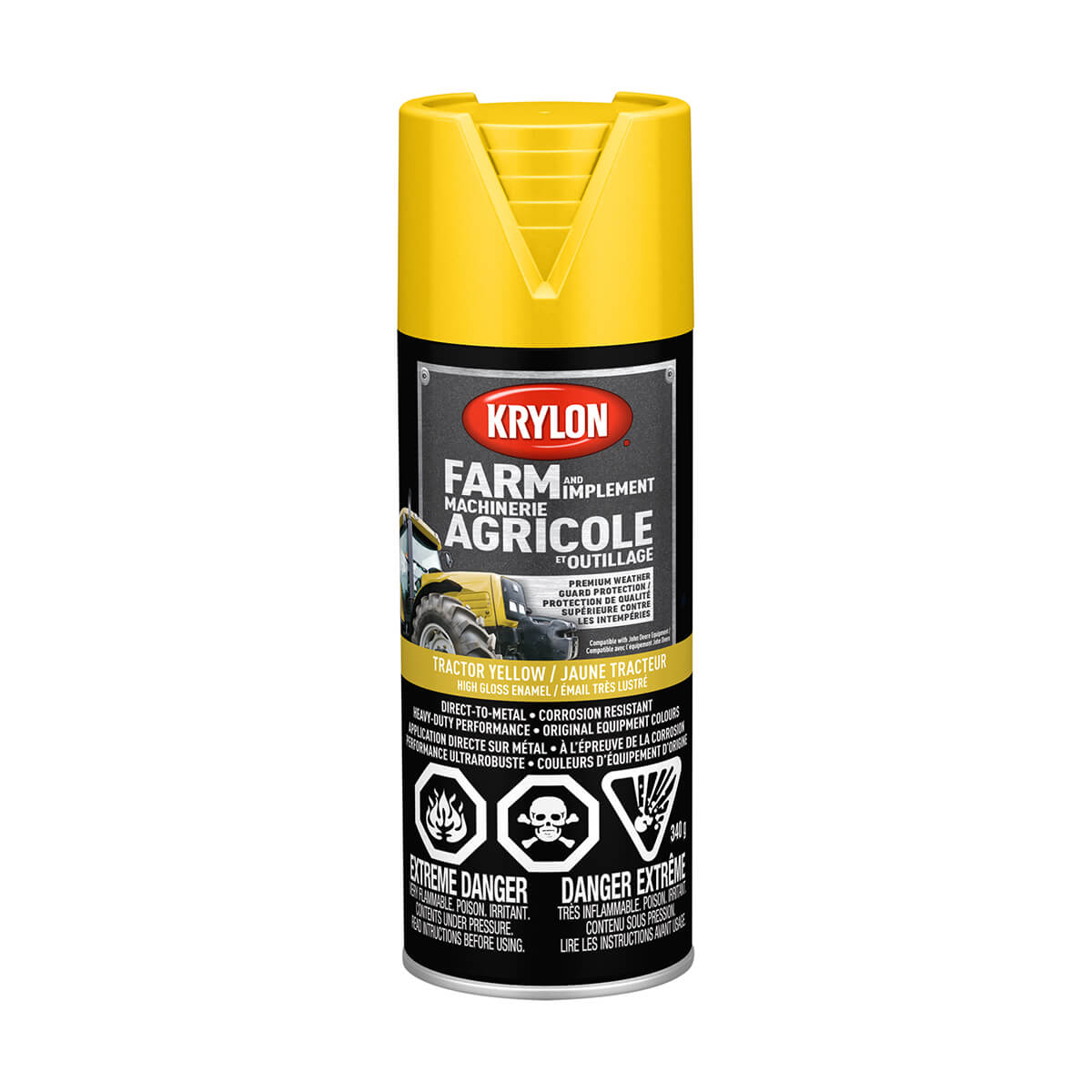 Krylon Farm and Implement Rust Spray Paint - Gloss John Deere Yellow - 340 g