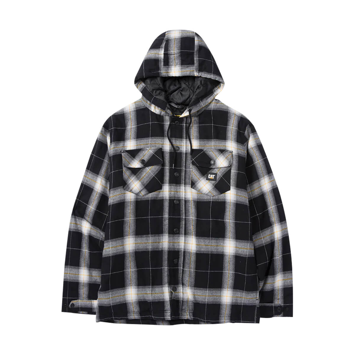 CAT Men's Hooded Flannel Shirt Jacket - Black/White