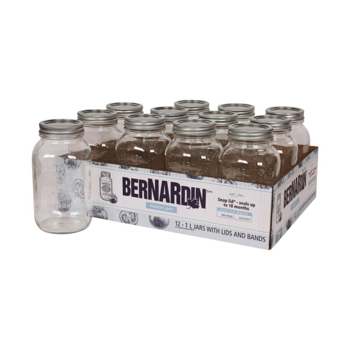 Bernardin Standard Mouth Glass Mason Jars with Snap Lids - 12 pack