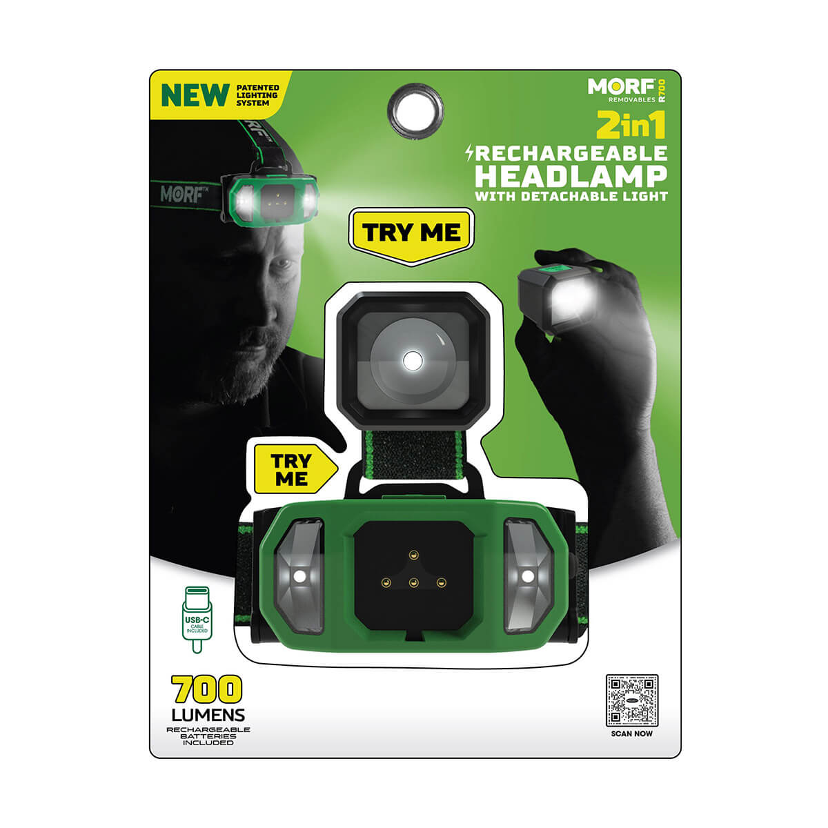 MORF® 2-in-1 Rechargeable Headlamp with Detachbale Light