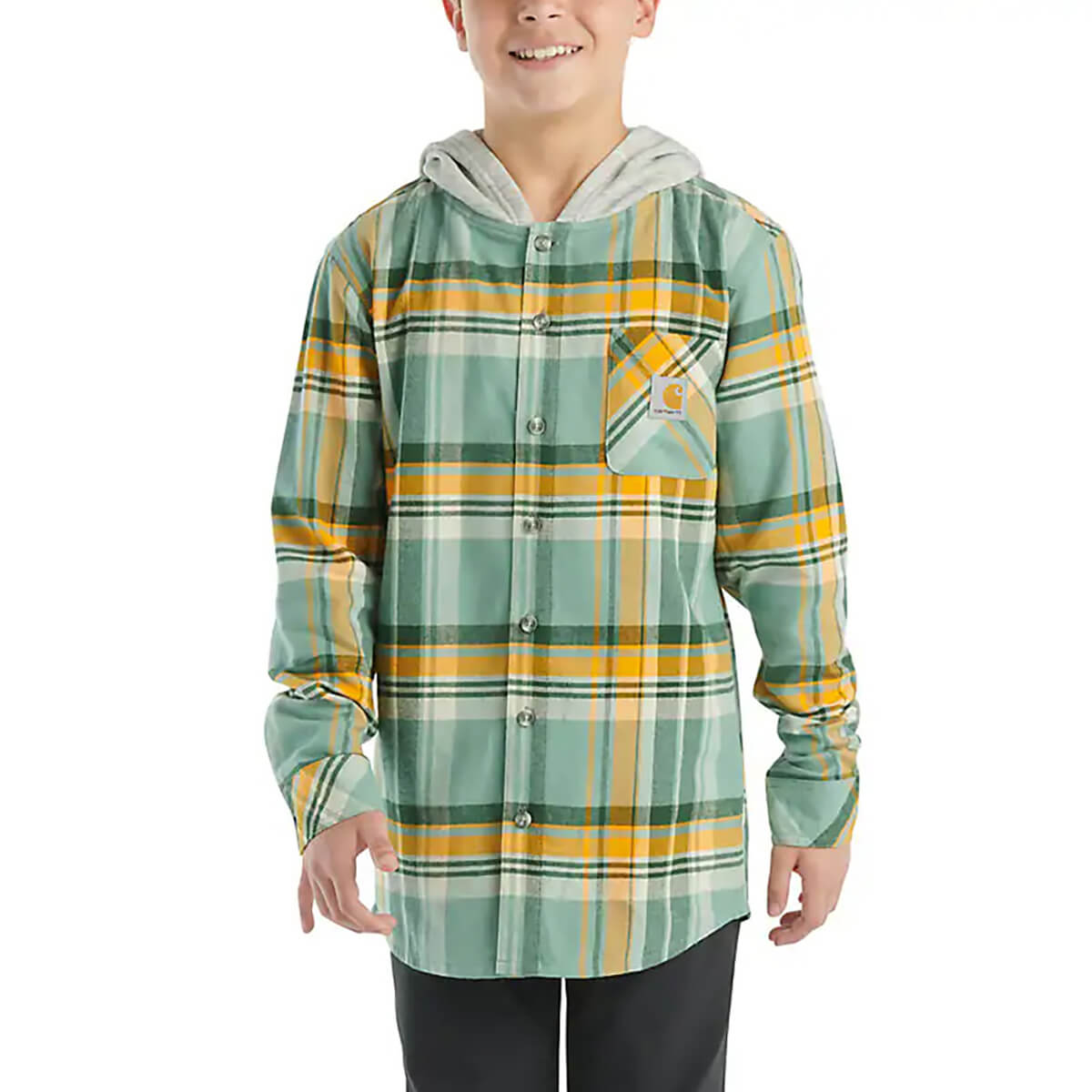 Carhartt Boys' Long-Sleeve Flannel Hooded Shirt - Patina