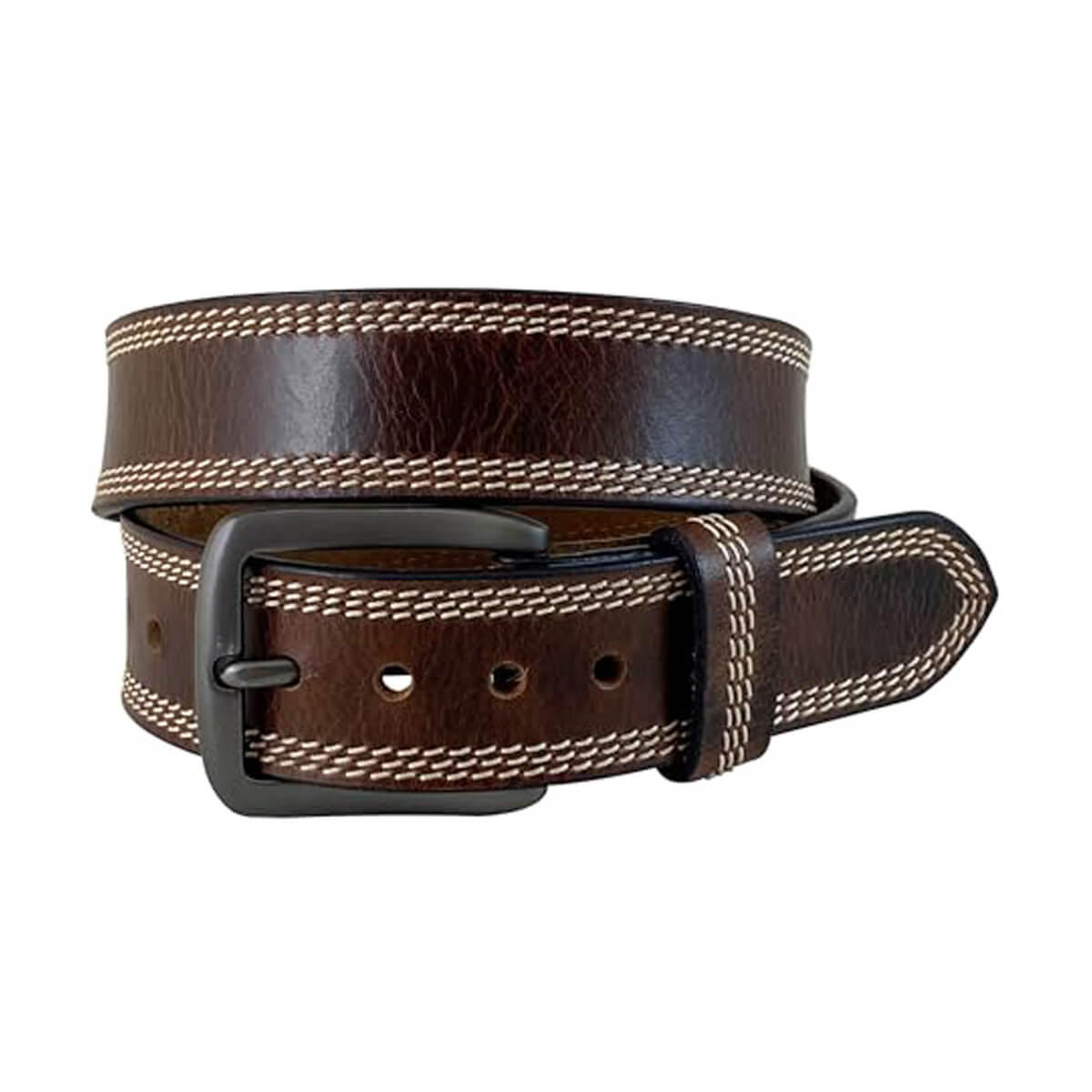 Berne Satin Buckle Leather Belt - Brown