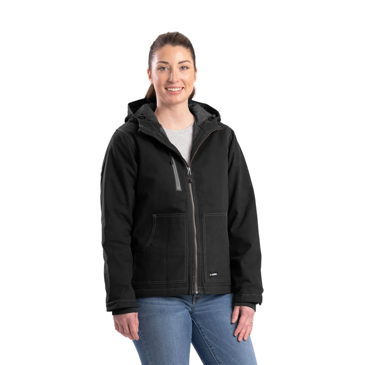 Berne Women's Softstone Duck Hooded Jacket - Black