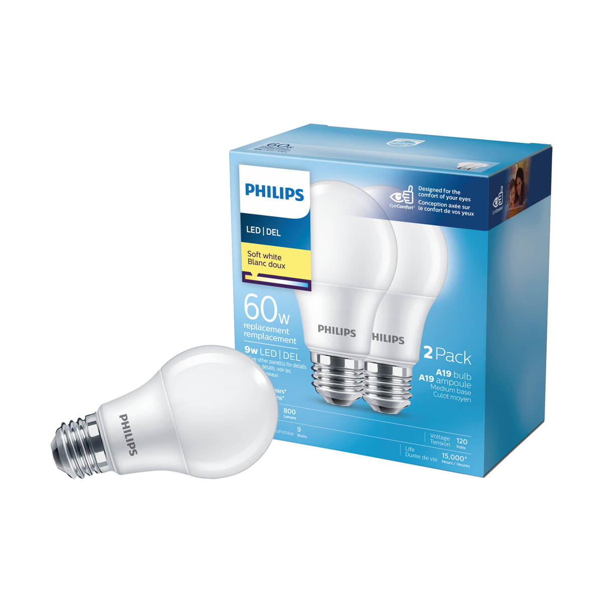 Philips LED A19 Light Bulb - 60W - Soft White - 2 Pack