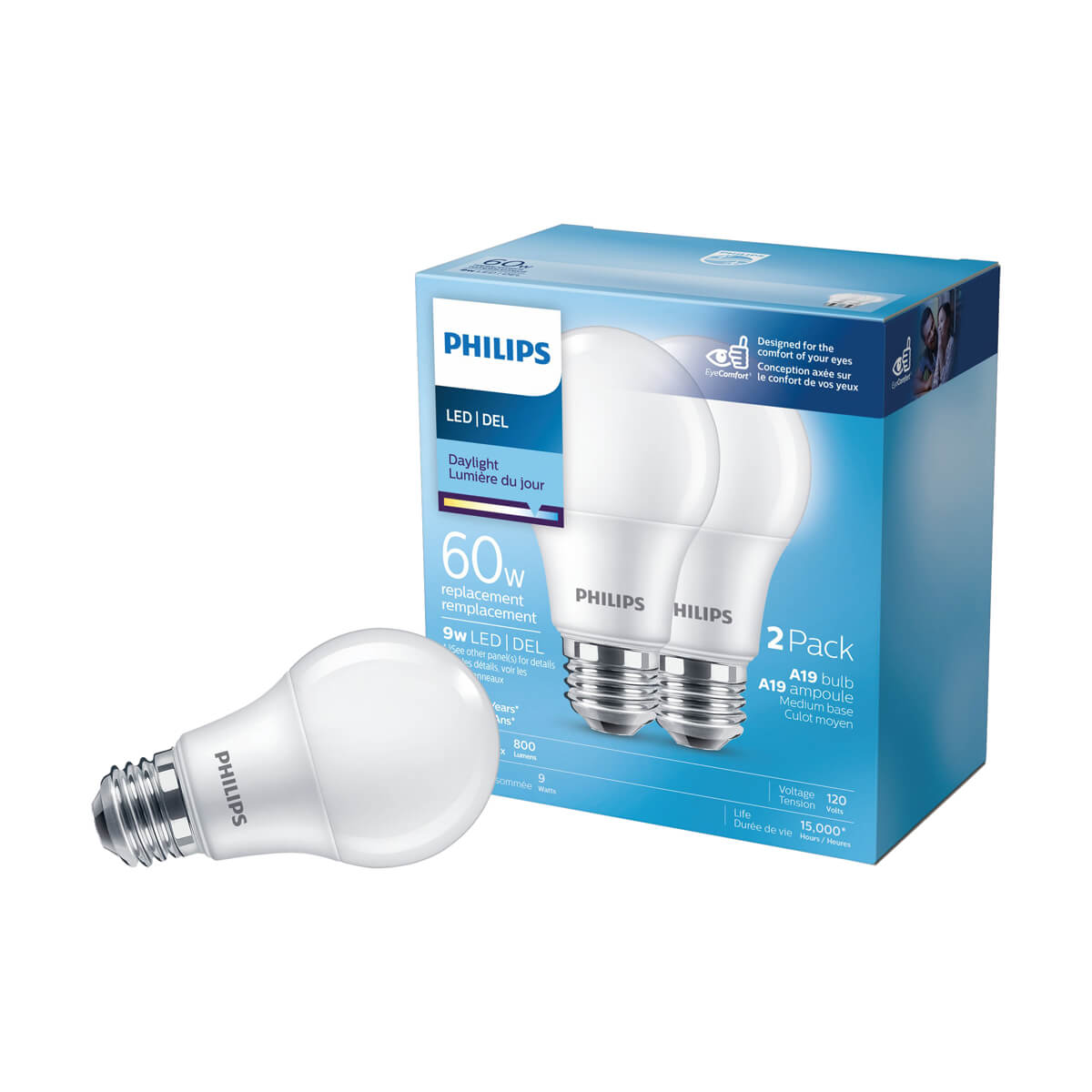 Philips LED A19 Light Bulb - 60W - Daylight - 2 Pack