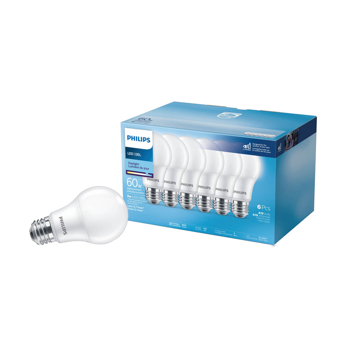 Philips LED A19 Light Bulb - 60W - Daylight - 6 Pack