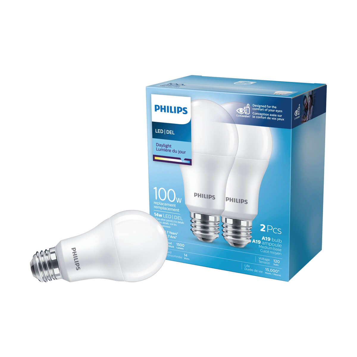 Philips LED A19 Light Bulb - 100W - Daylight - 2 Pack