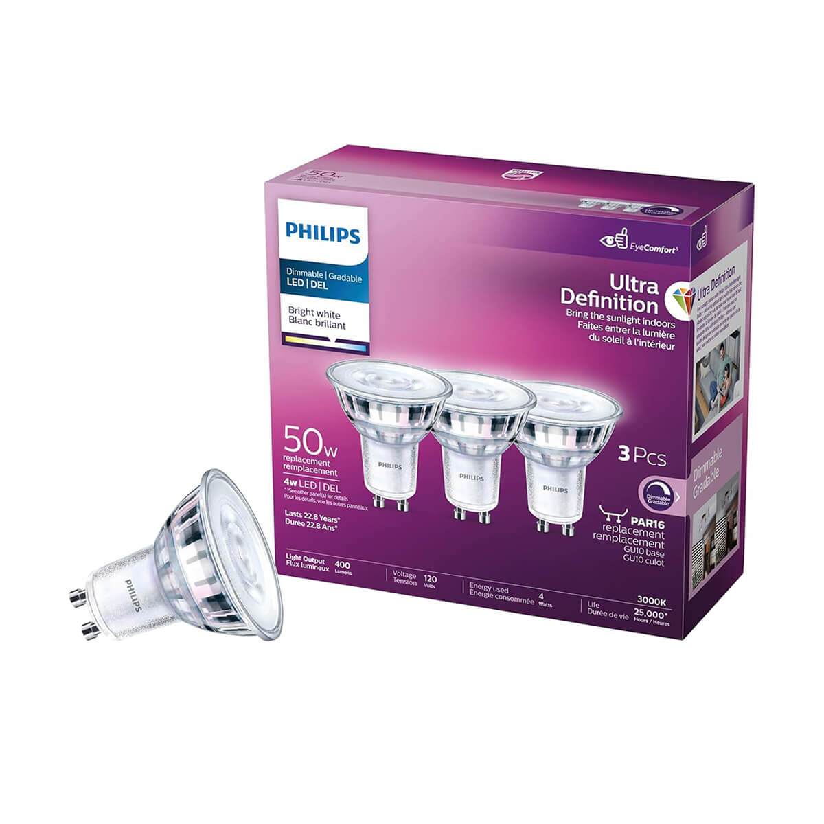 Philips LED MR16 Light Bulb - 4.5W - Bright White - 3 Pack