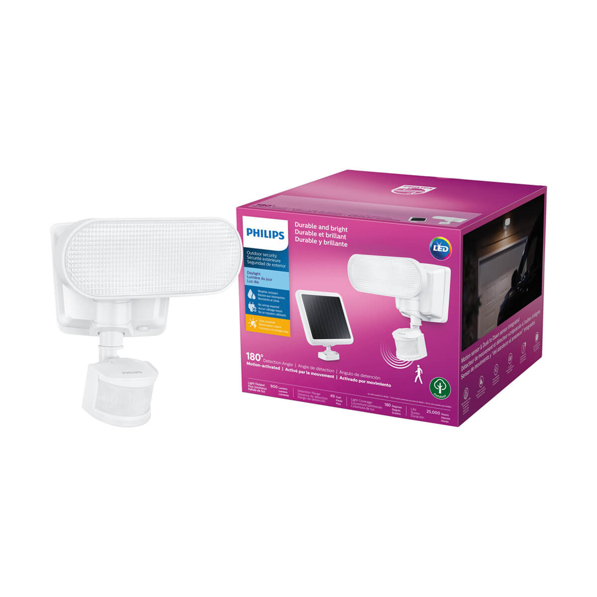Philips 180° White Solar Powered Motion Activated Outdoor Integrated LED Flood Light