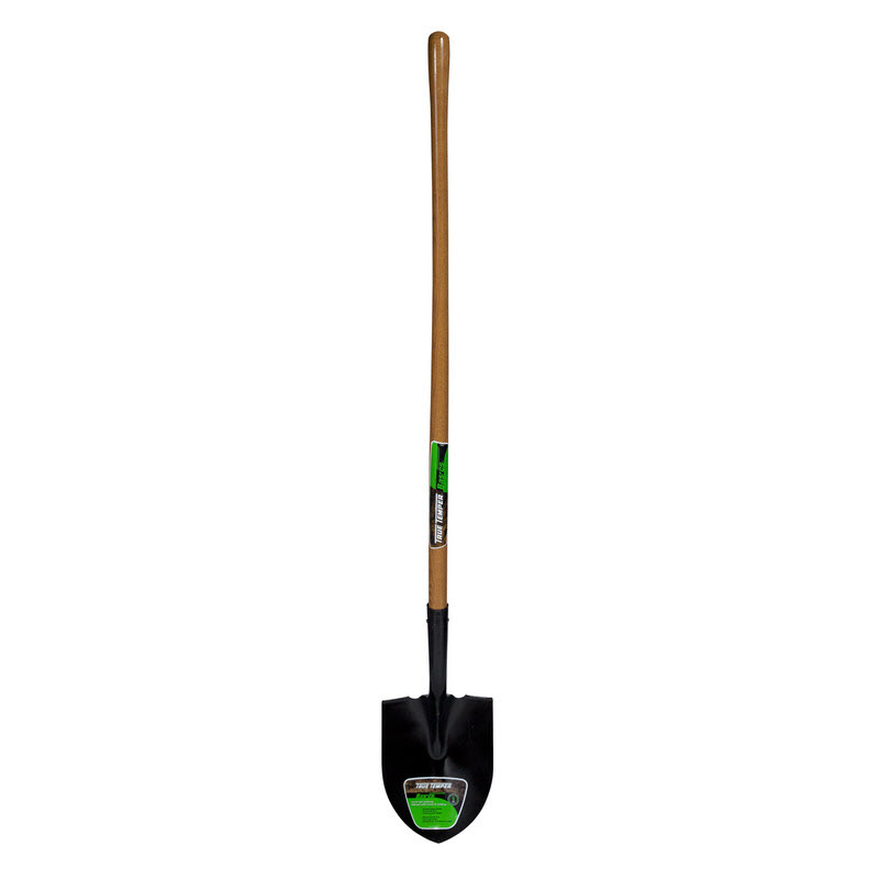 ROUND POINT SHOVEL WITH LONG WOOD HANDLE