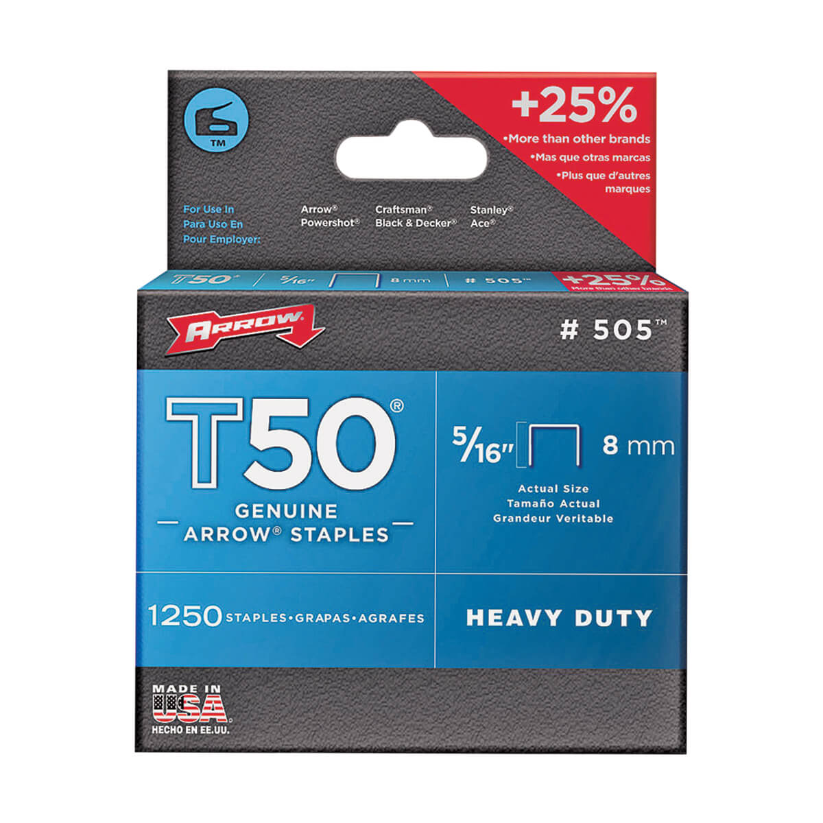 T50 Heavy Duty Crown Staples - 5/16-in - Box of 1250