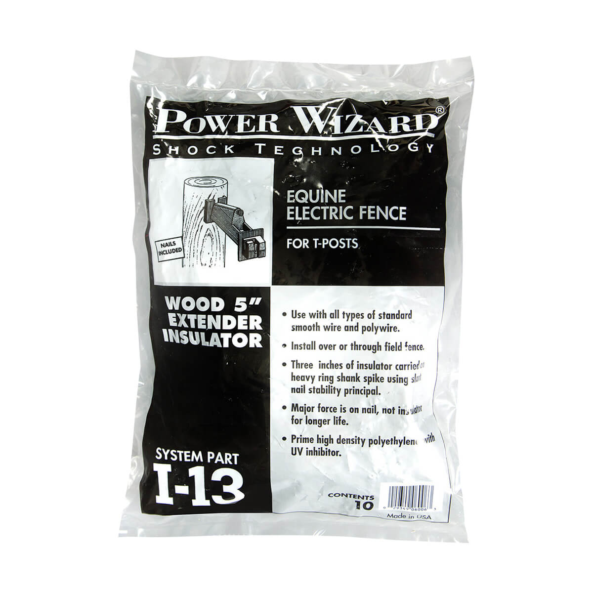 Power Wizard Wood Post Insulator 5-in Extender - I-13 Black