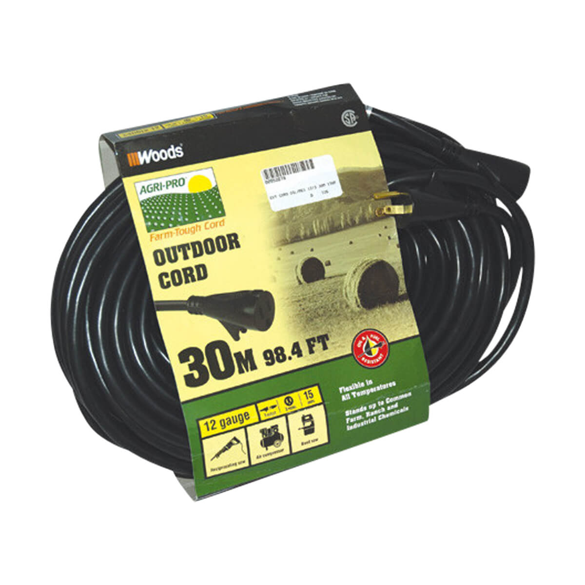 Woods 30-ft 12/3 Oil-Resistant Extension Cord