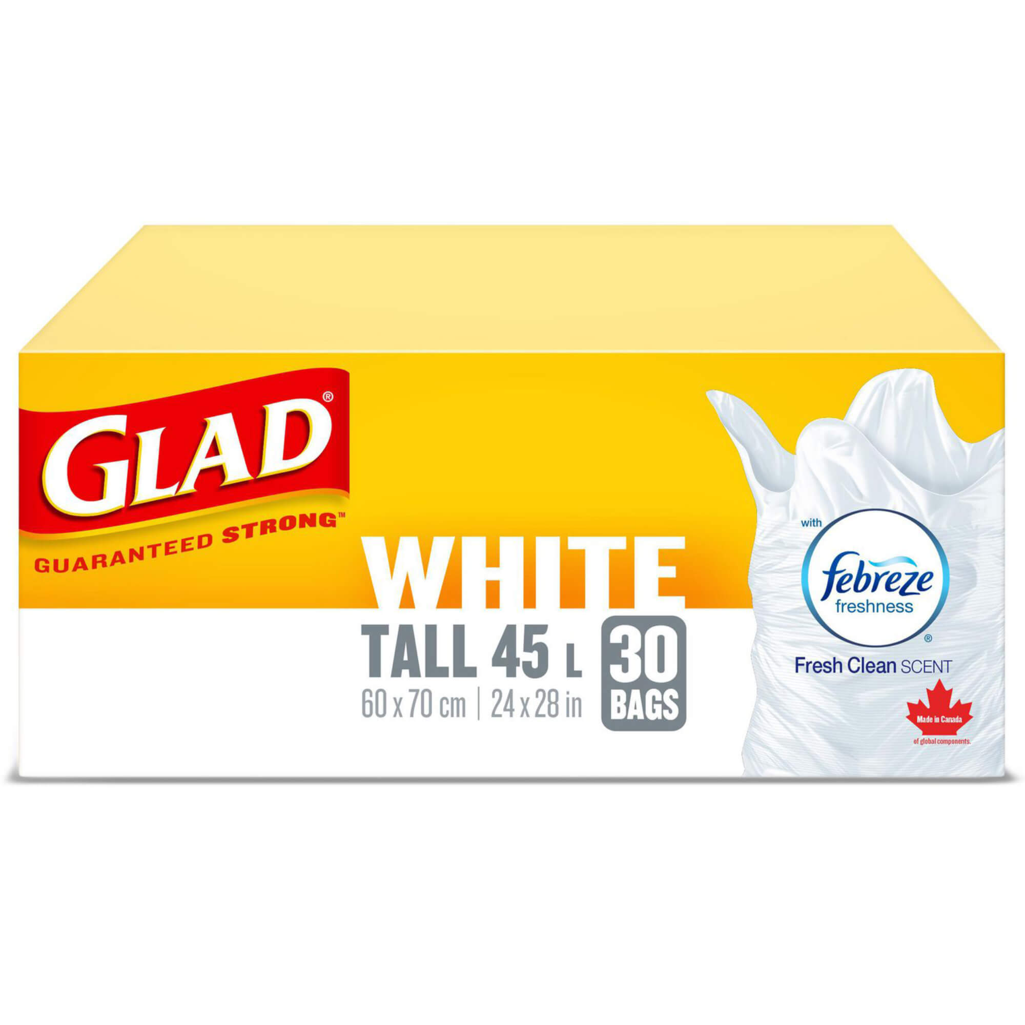 Glad White Garbage Bags - Tall 45 Litres - Fresh Clean Scent