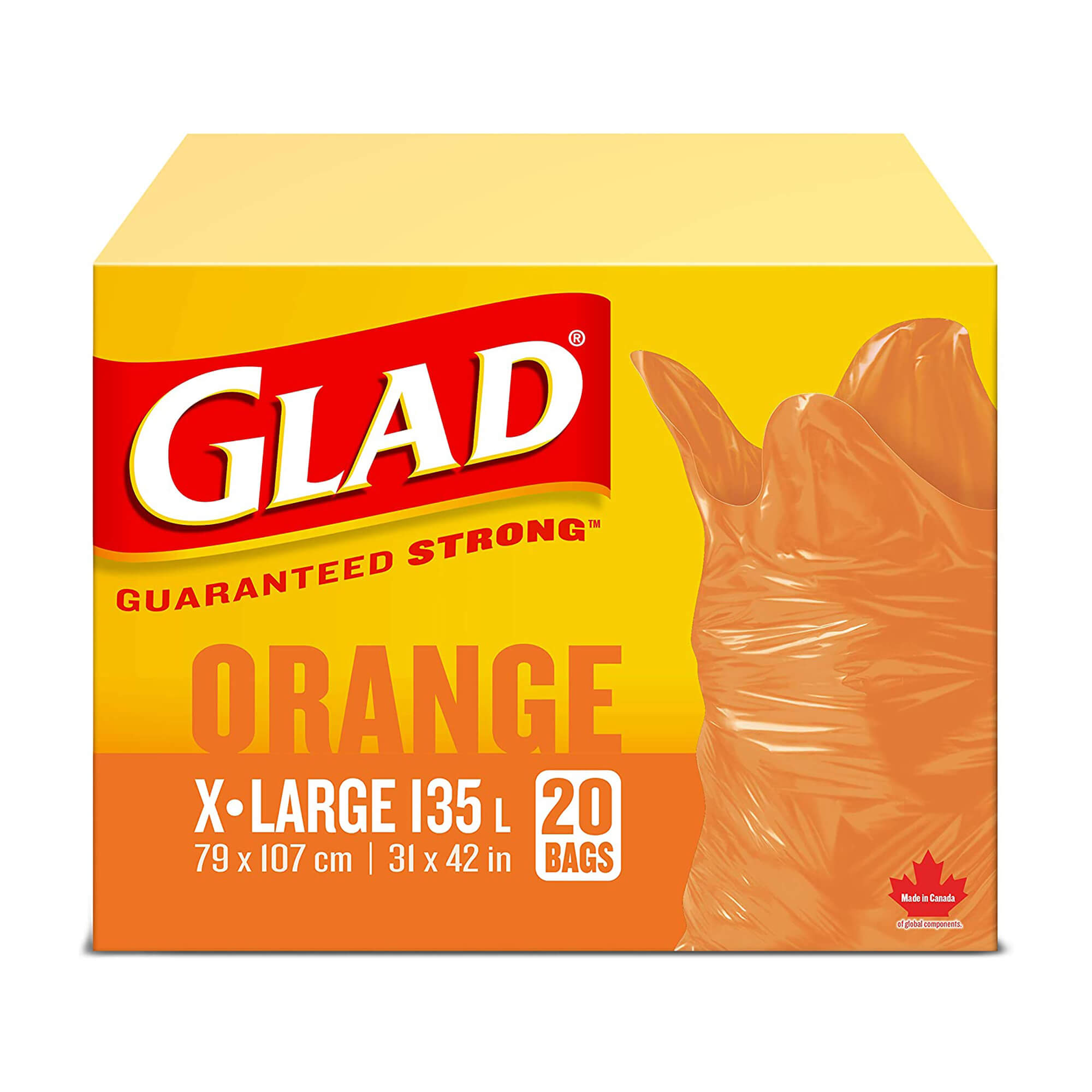 Glad Orange Bags, Easy-Tie Flaps, Extra Large, 20 Bags