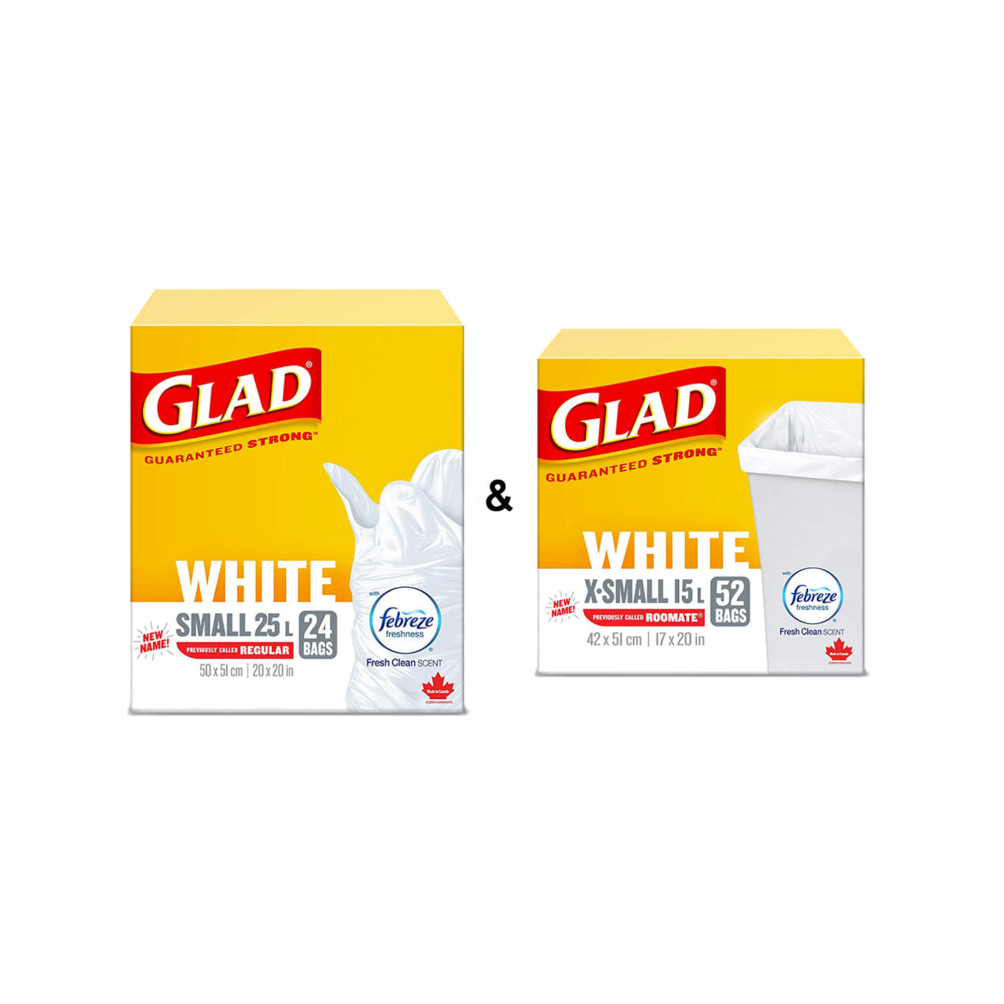 Glad White Garbage - Small 25 L, 24 & X-Small 15 L,52 Bags