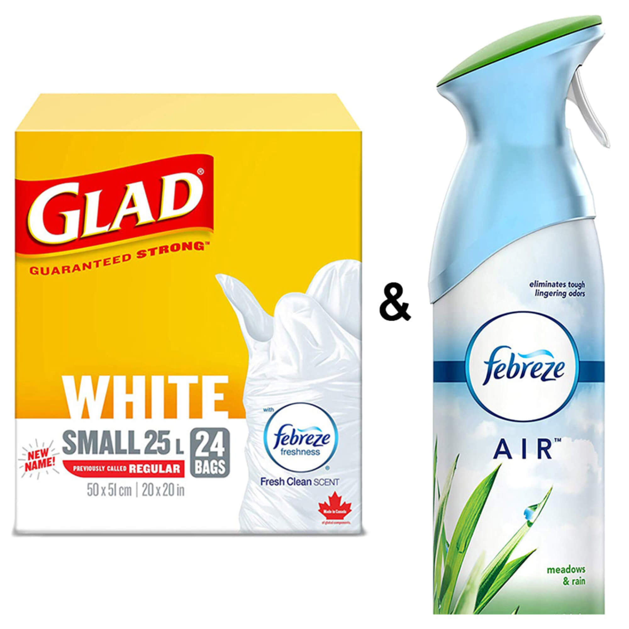 Glad White Garbage Bags, Small & Febreze Air Freshener, 250g