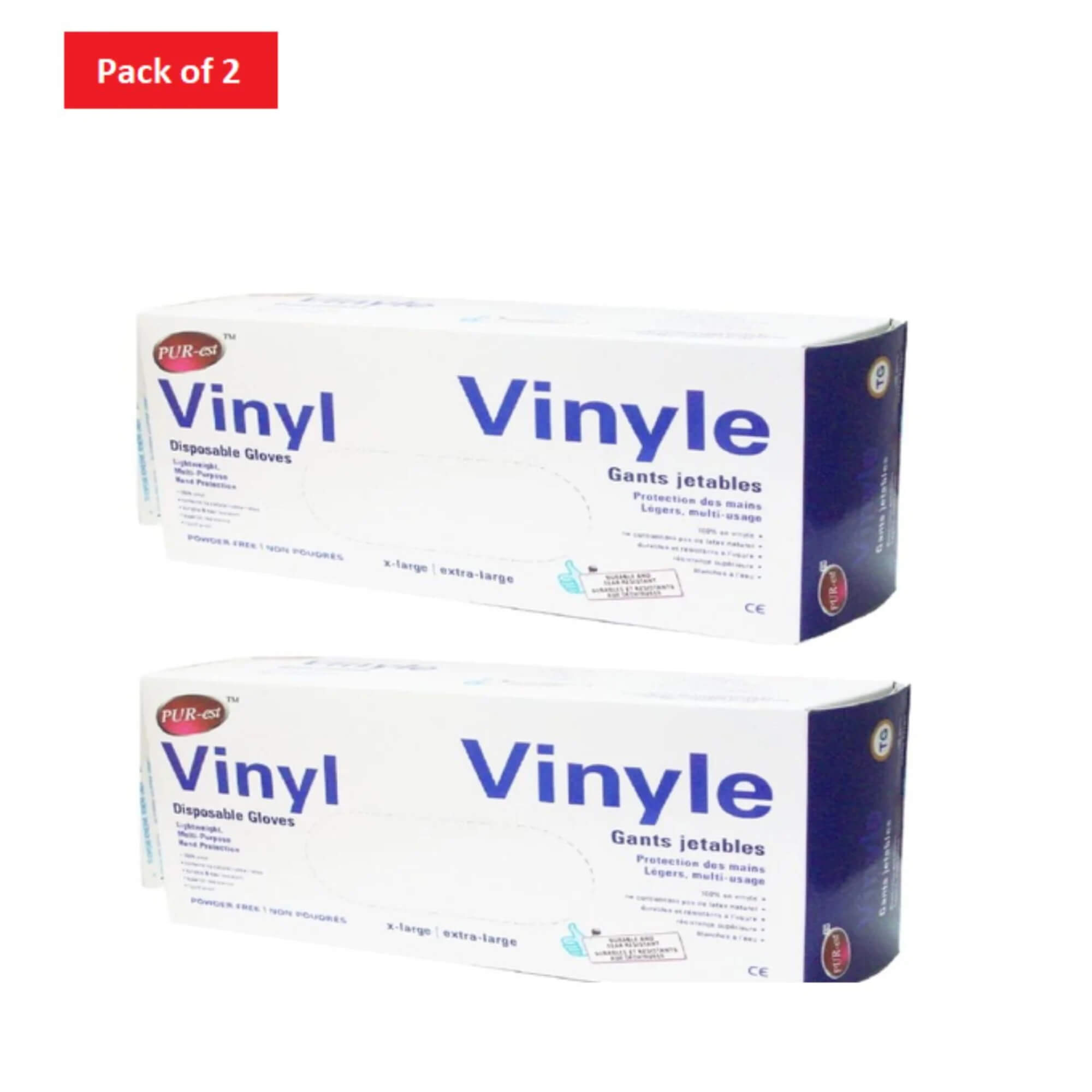 PUR-EST Vinyle Powder Free Gloves X-Large X 10 - Pack of 2
