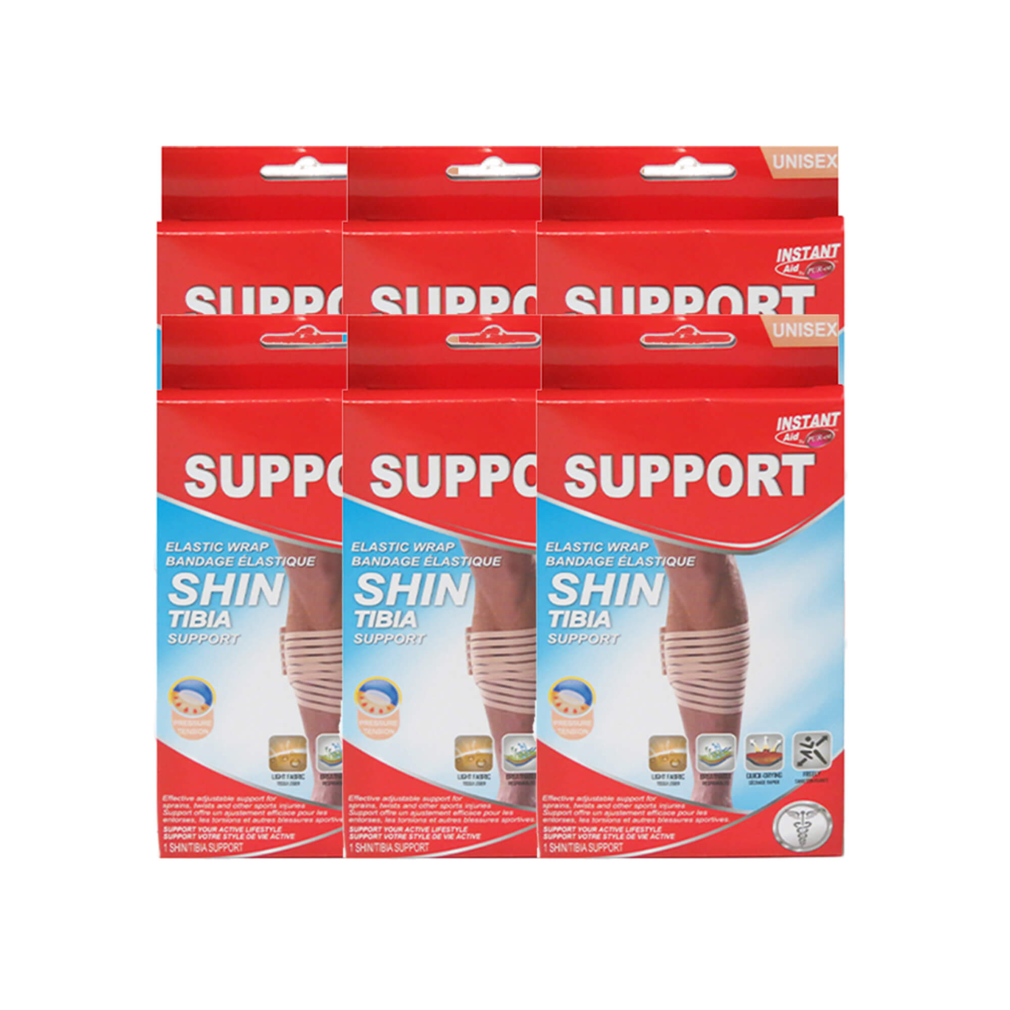 Instant Aid Elastic Wrap Shin Support by Purest, Pack of 6