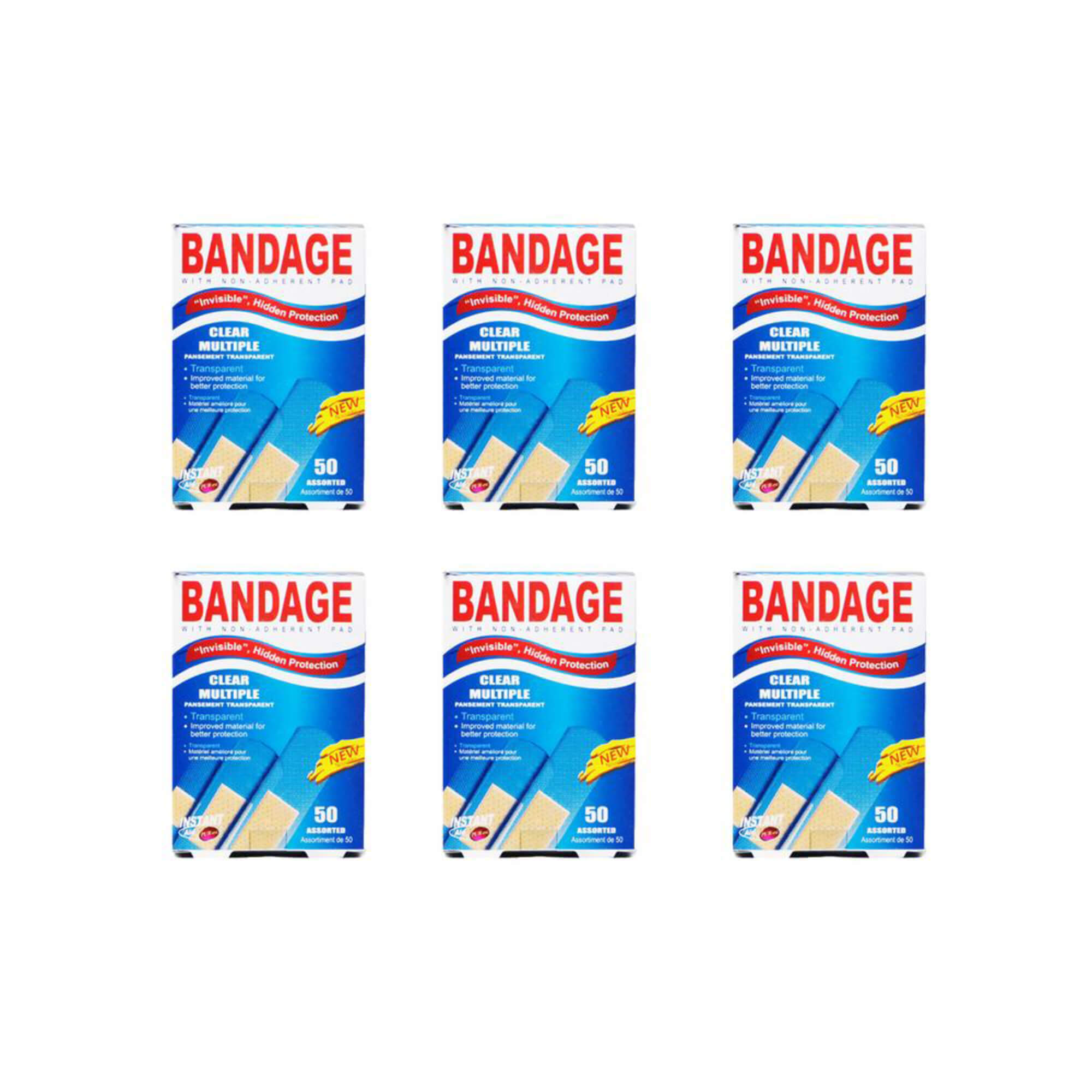 Instant Aid Clear Multiple Bandage 50 In 1 Pack - Pack of 6