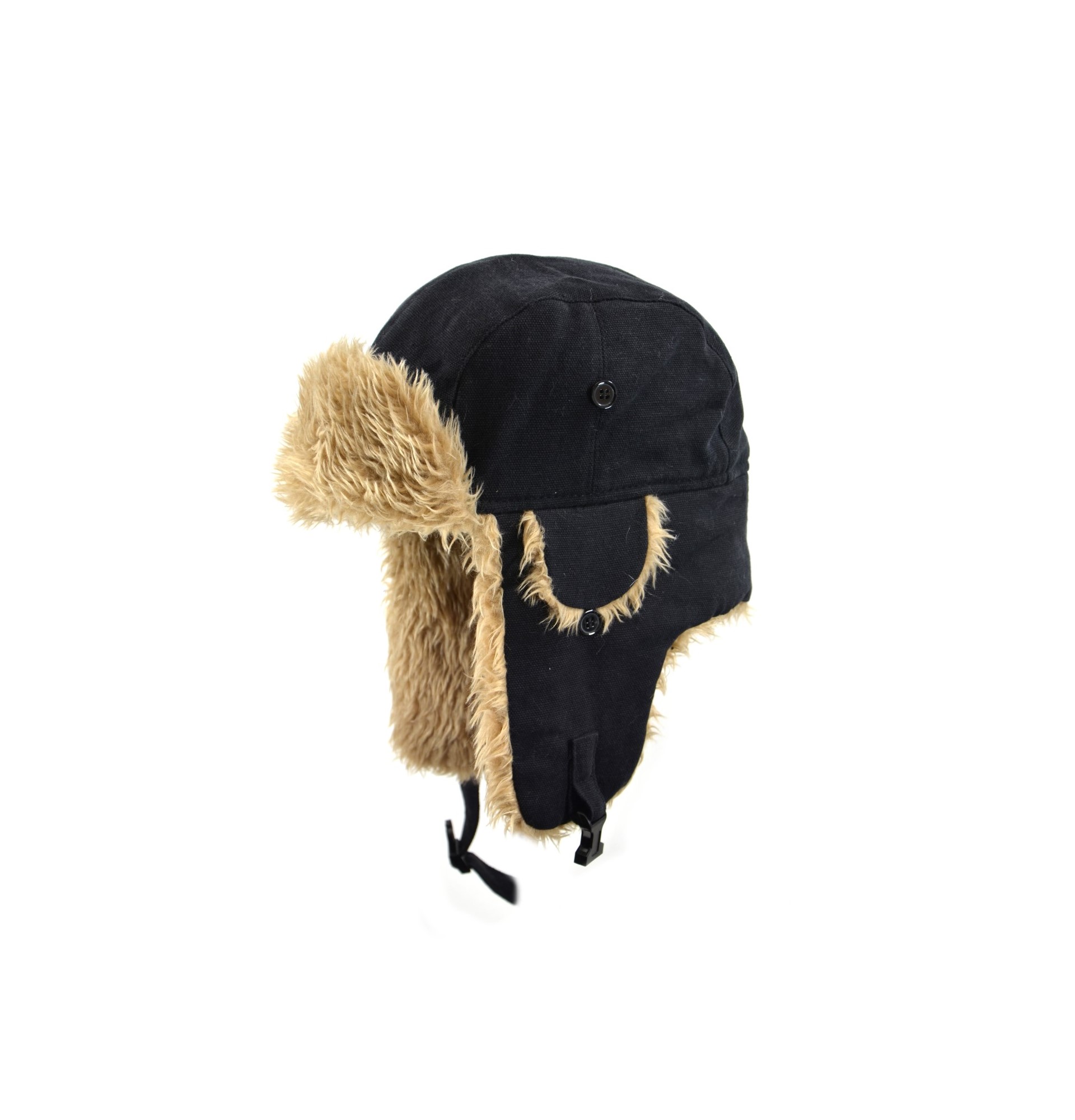 Cotton Duck Canvas Aviator with Faux Fur - Black