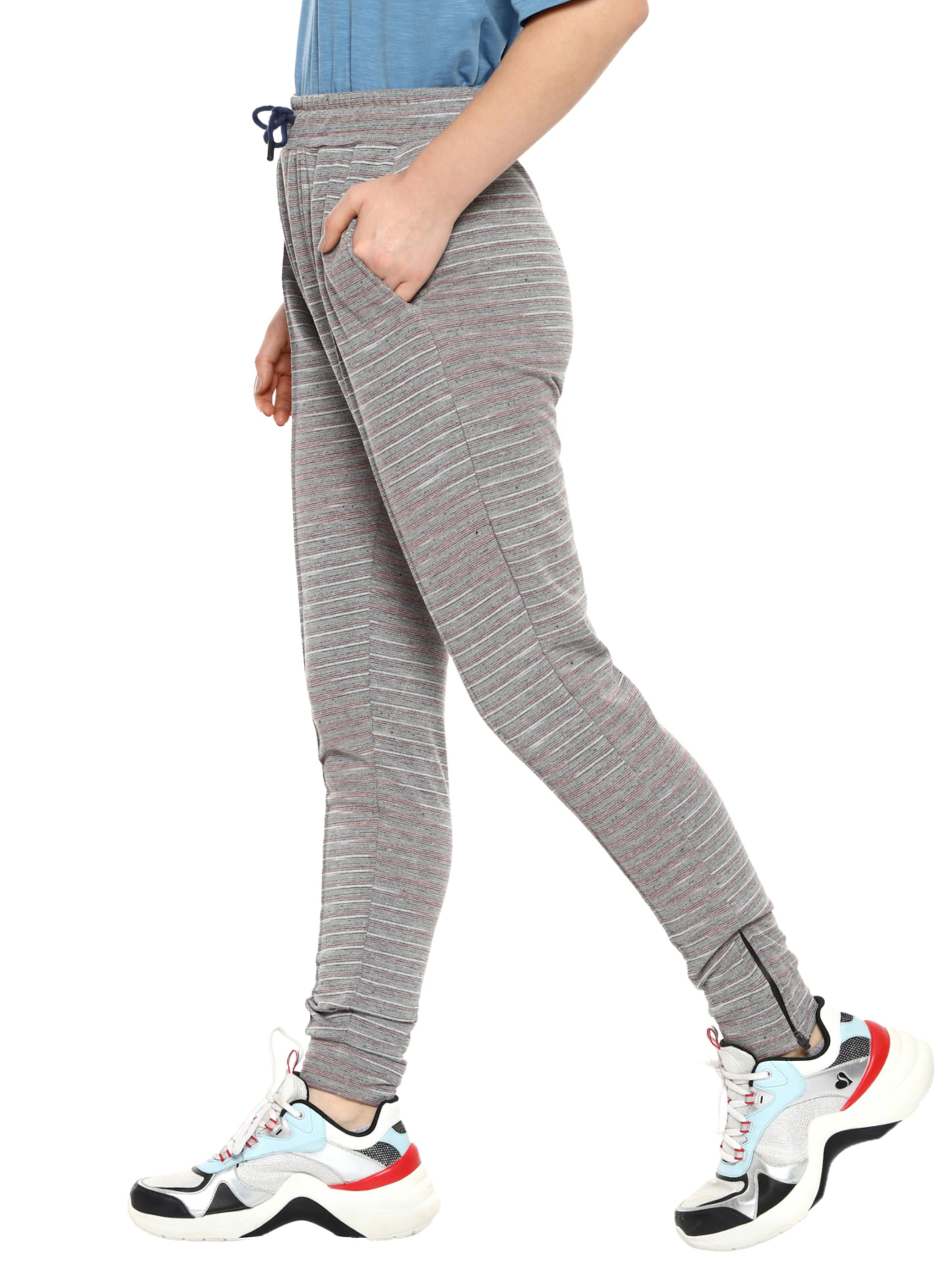 Campus Sutra Women Grey Color Stylish Striped Trackpant