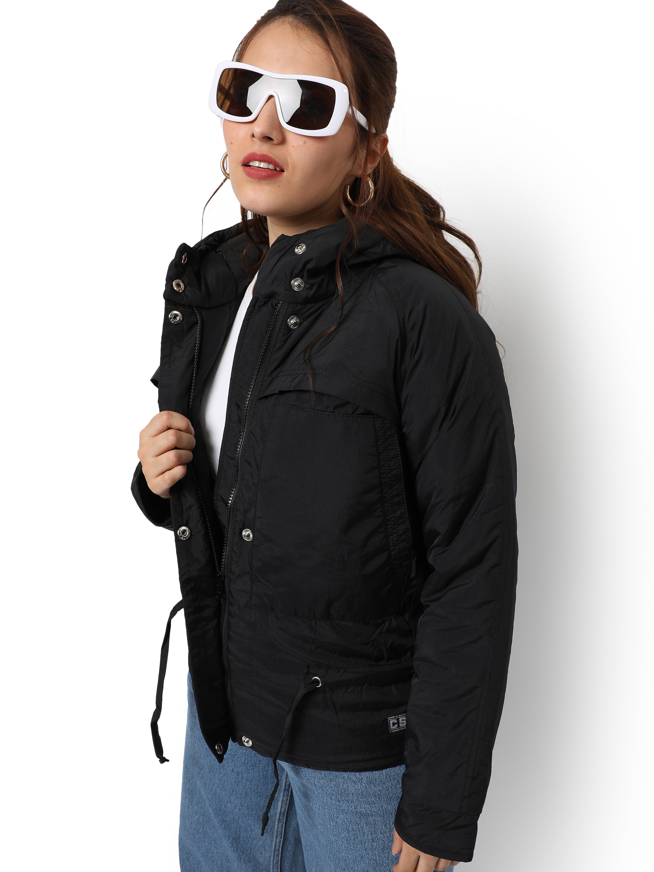 Women Solid Stylish Casual Hooded Bomber Jacket