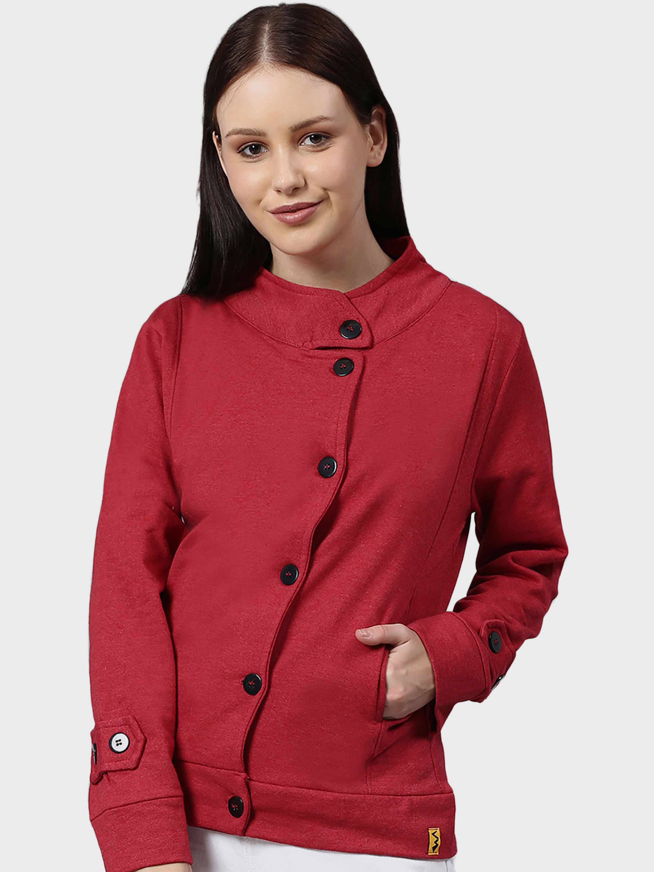Women Solid Stylish Casual Red Color Jacket