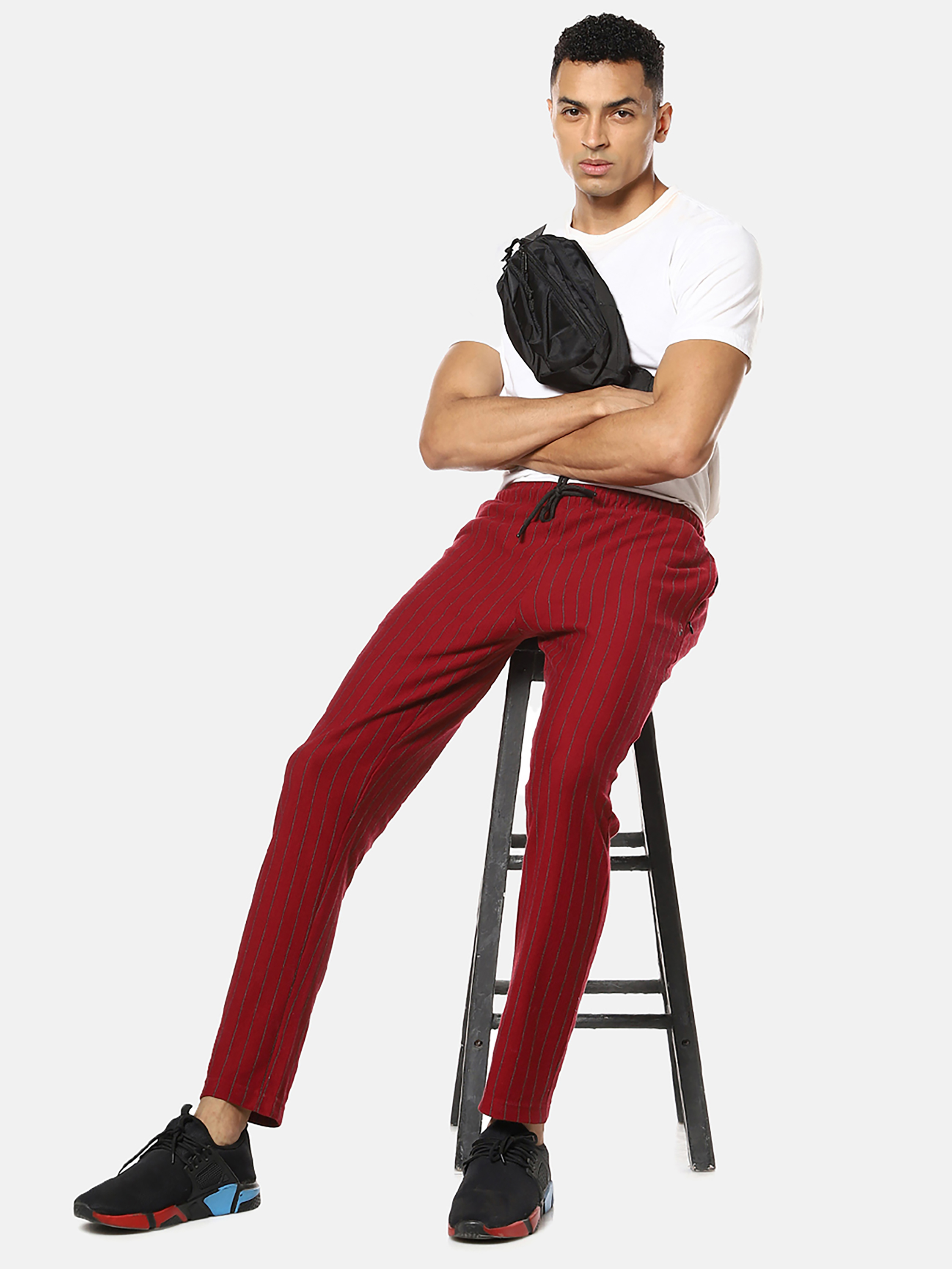 Campus Sutra Men Striped Stylish Red Color Trackpant