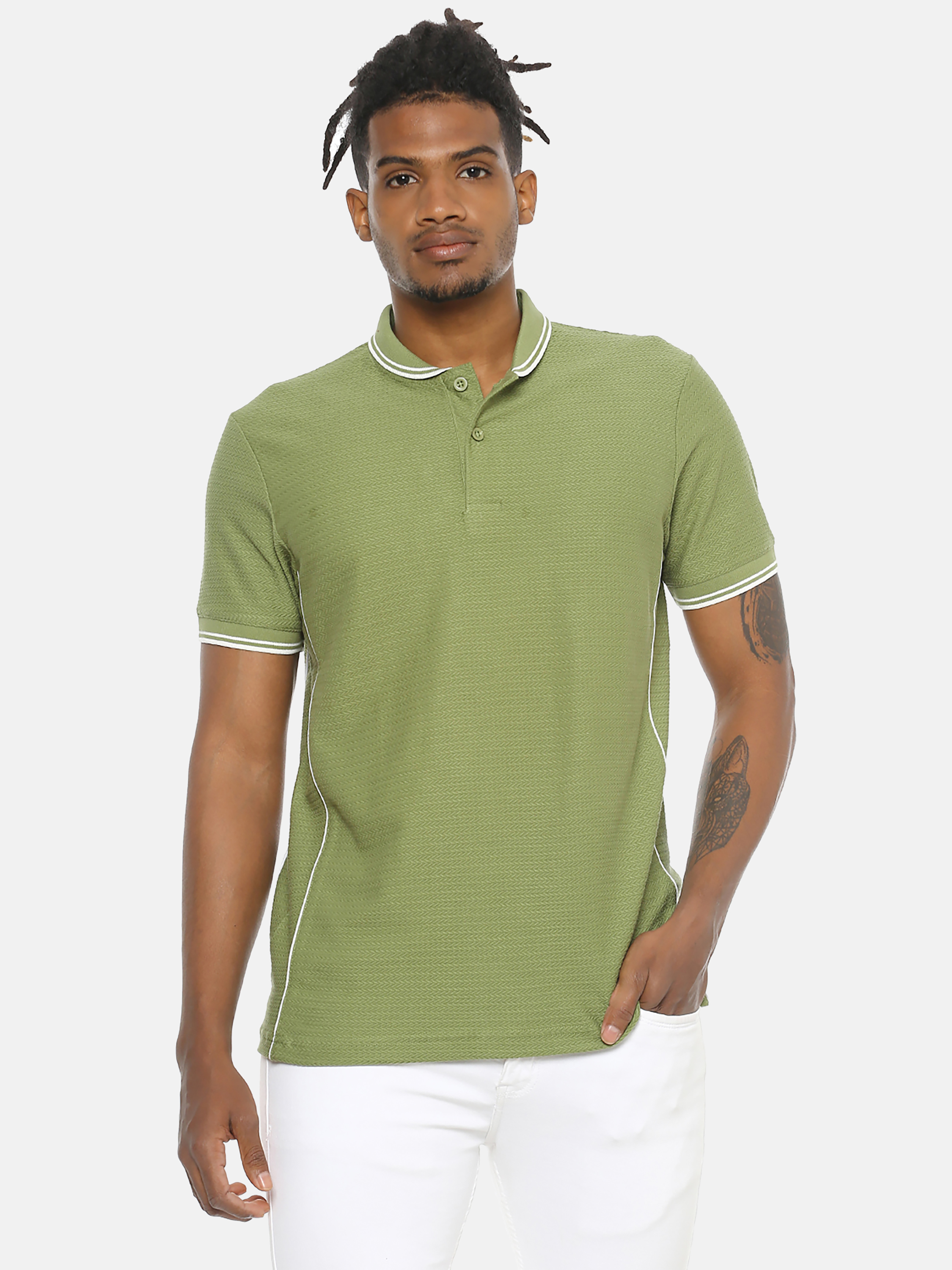 Campus Sutra Men Green Color Stylish Casual Polo T-shirts