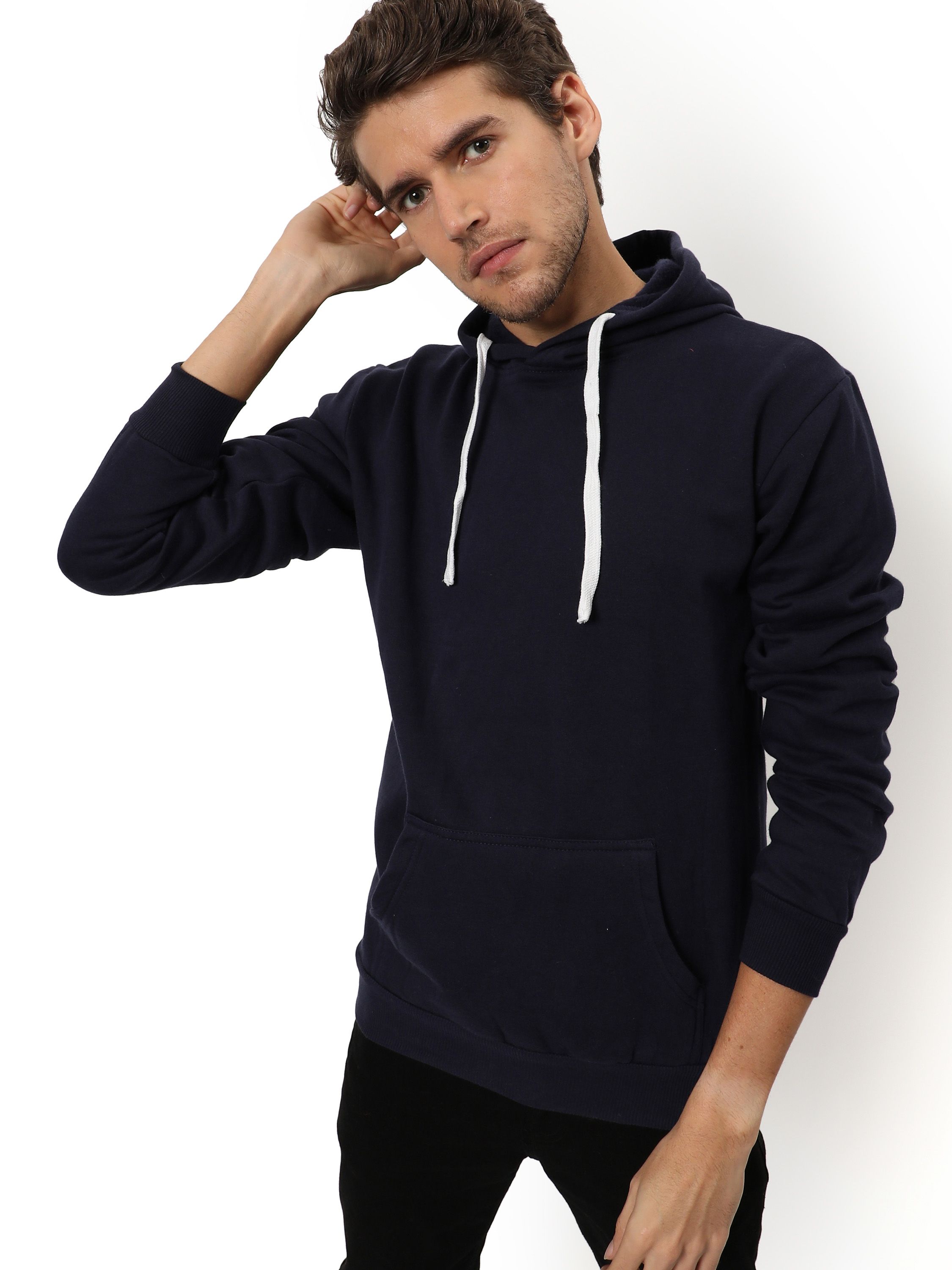 Men's Black Solid Sweatshirt With Hoodie