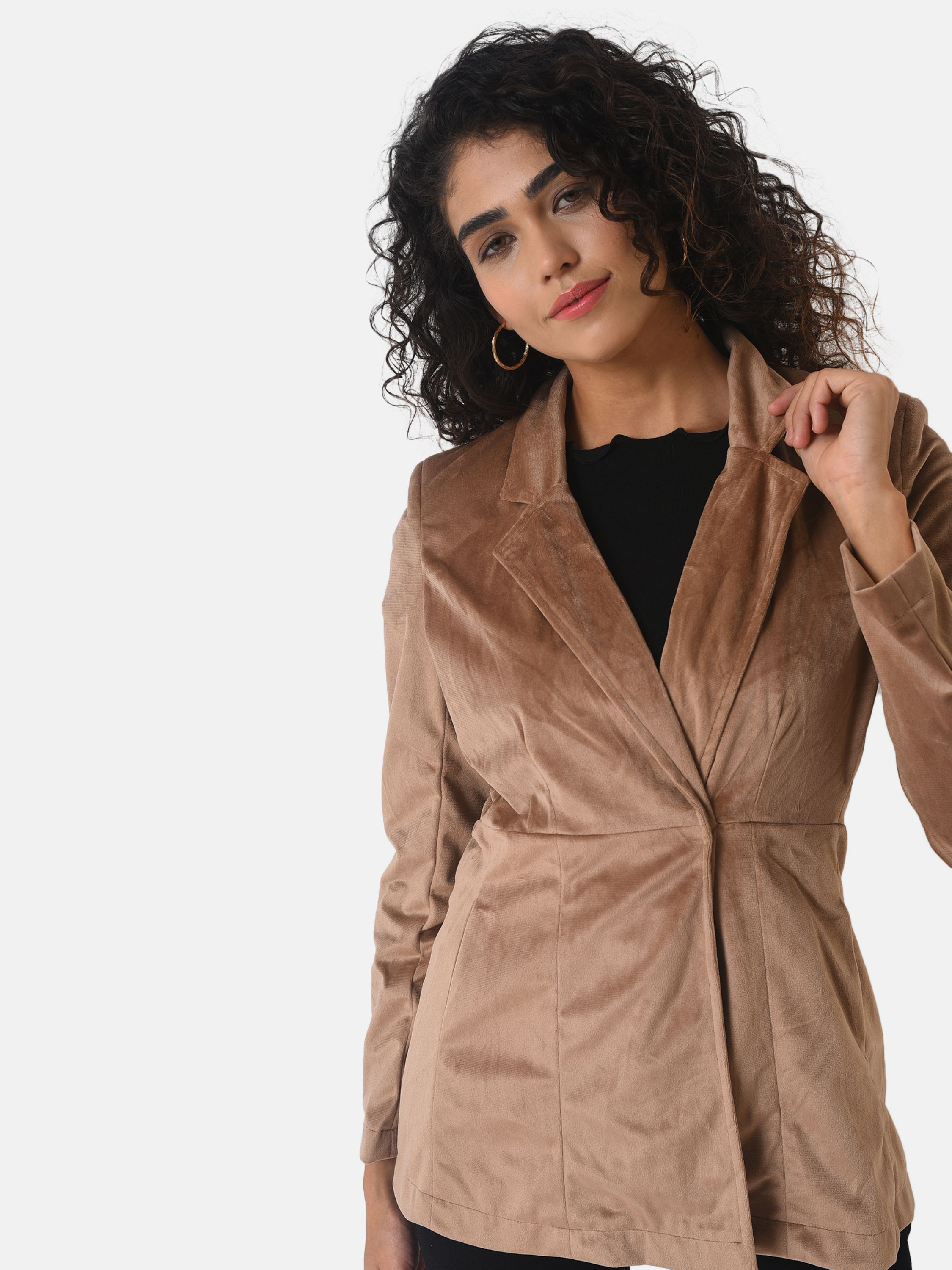 Women Regular Fit Double-Breasted Brown Color Blazer