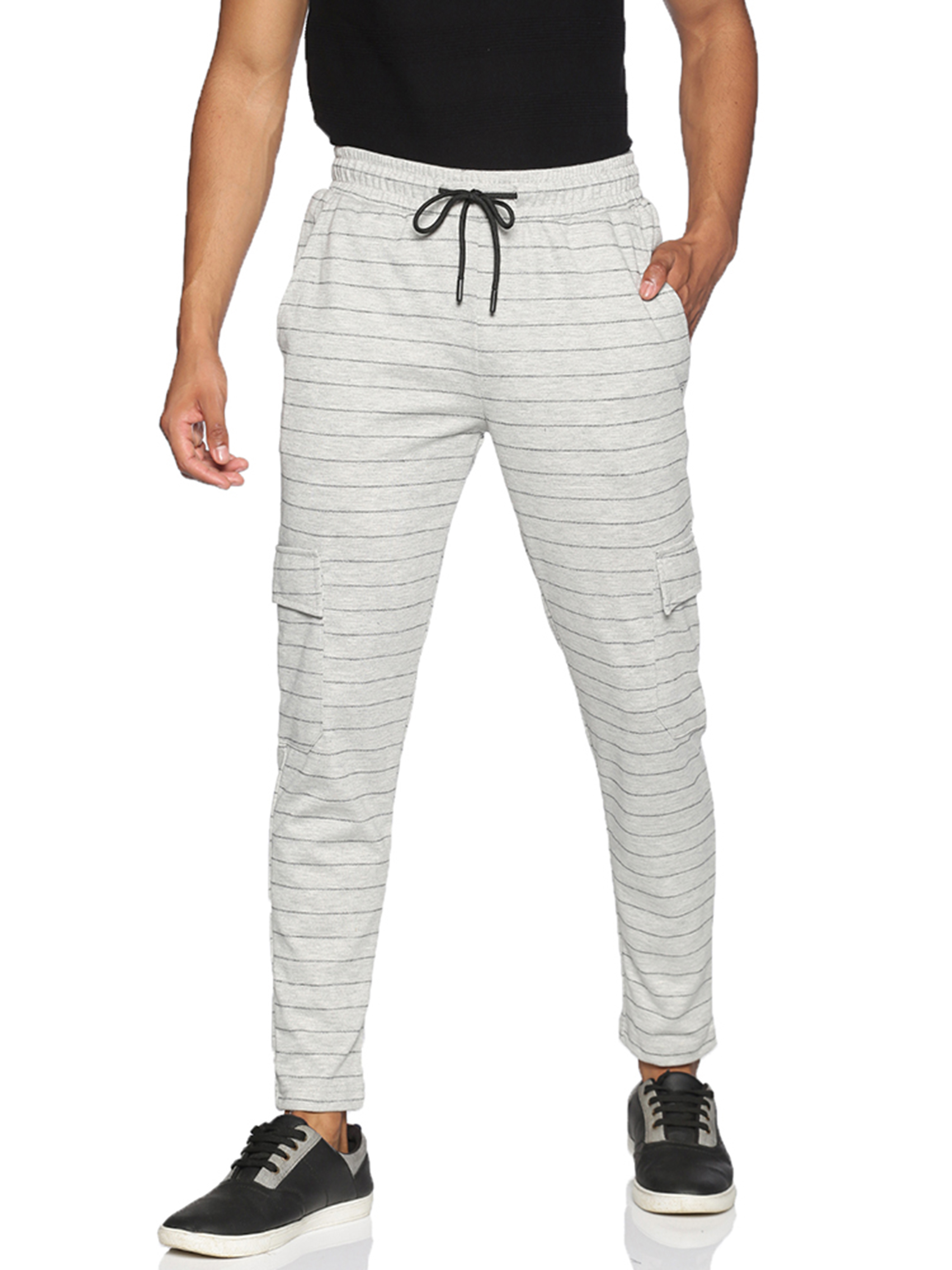 Men Stylish Grey Color Striped Evening Trackpants
