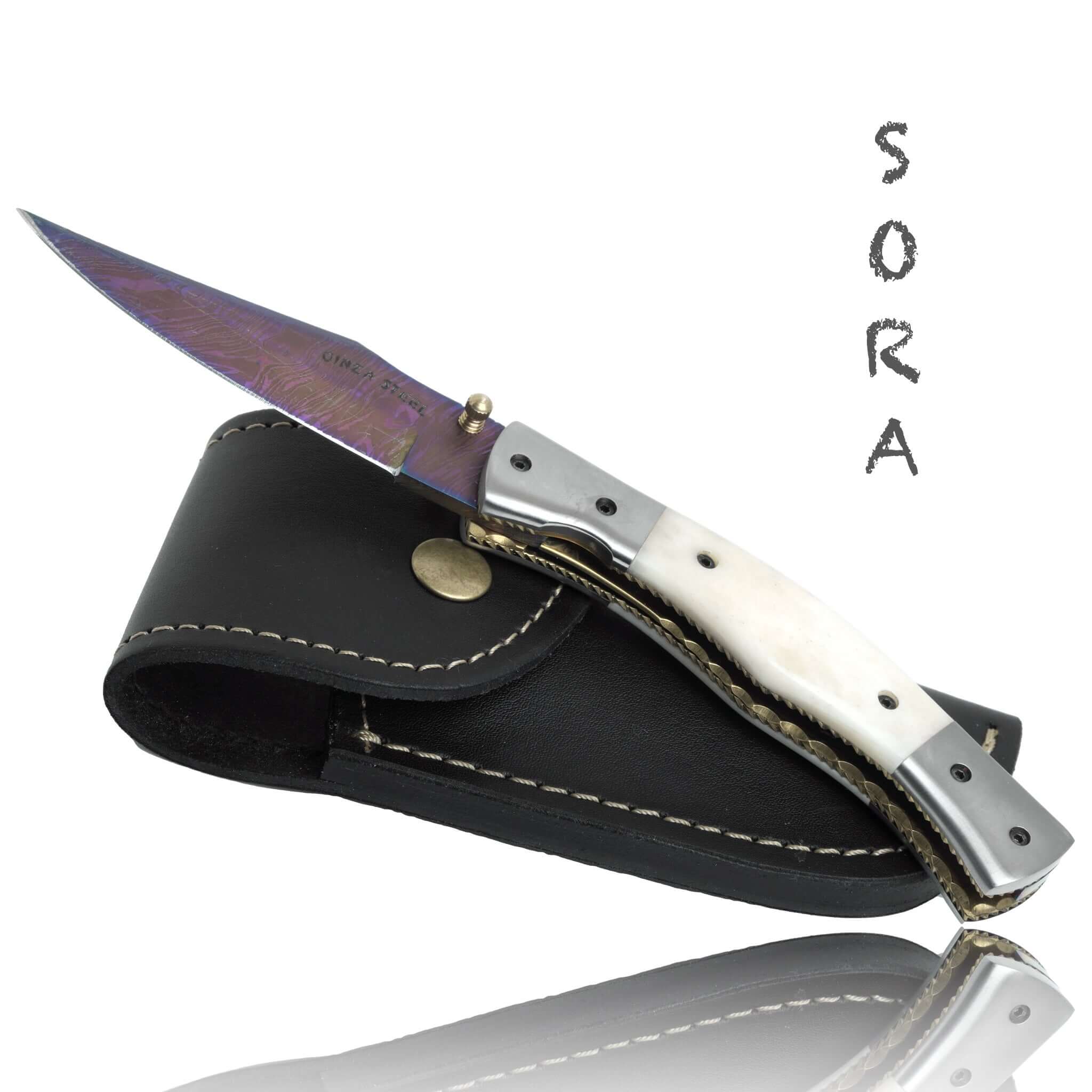 SORA Damascus Steel folding knife/Camel Bone handle