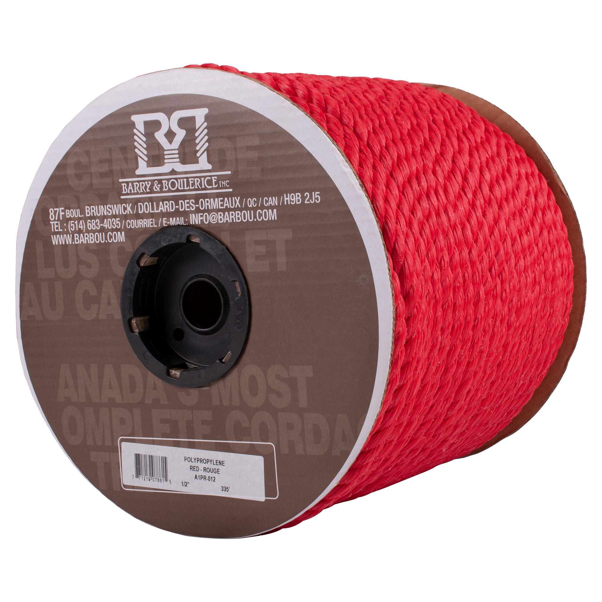 Richelieu Polypropylene Rope, Solid Braid, Red, 5/8 In. x 200 Ft.