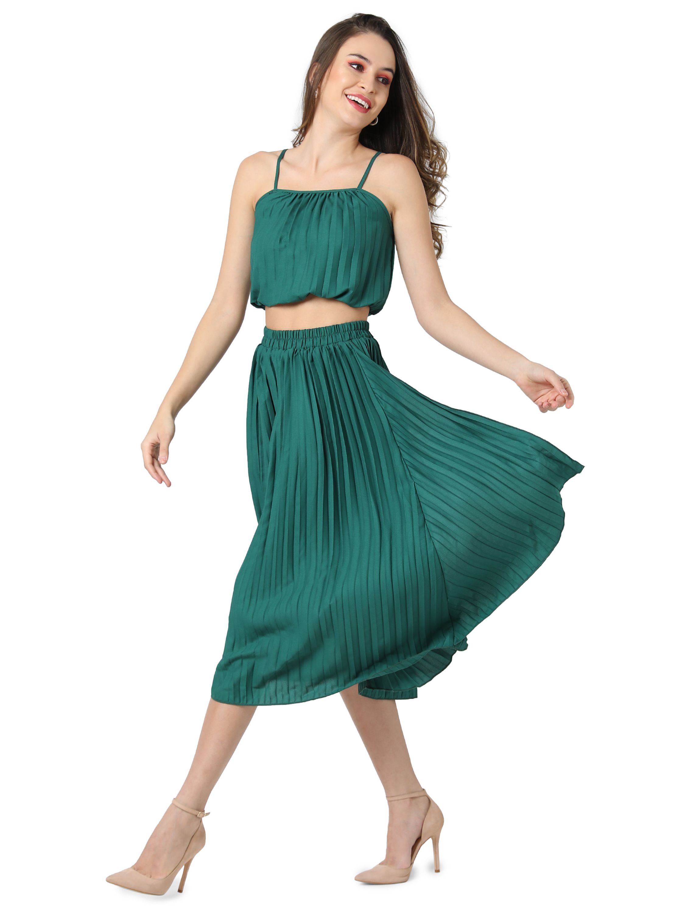 Women Green Color Casual Co-ord Set