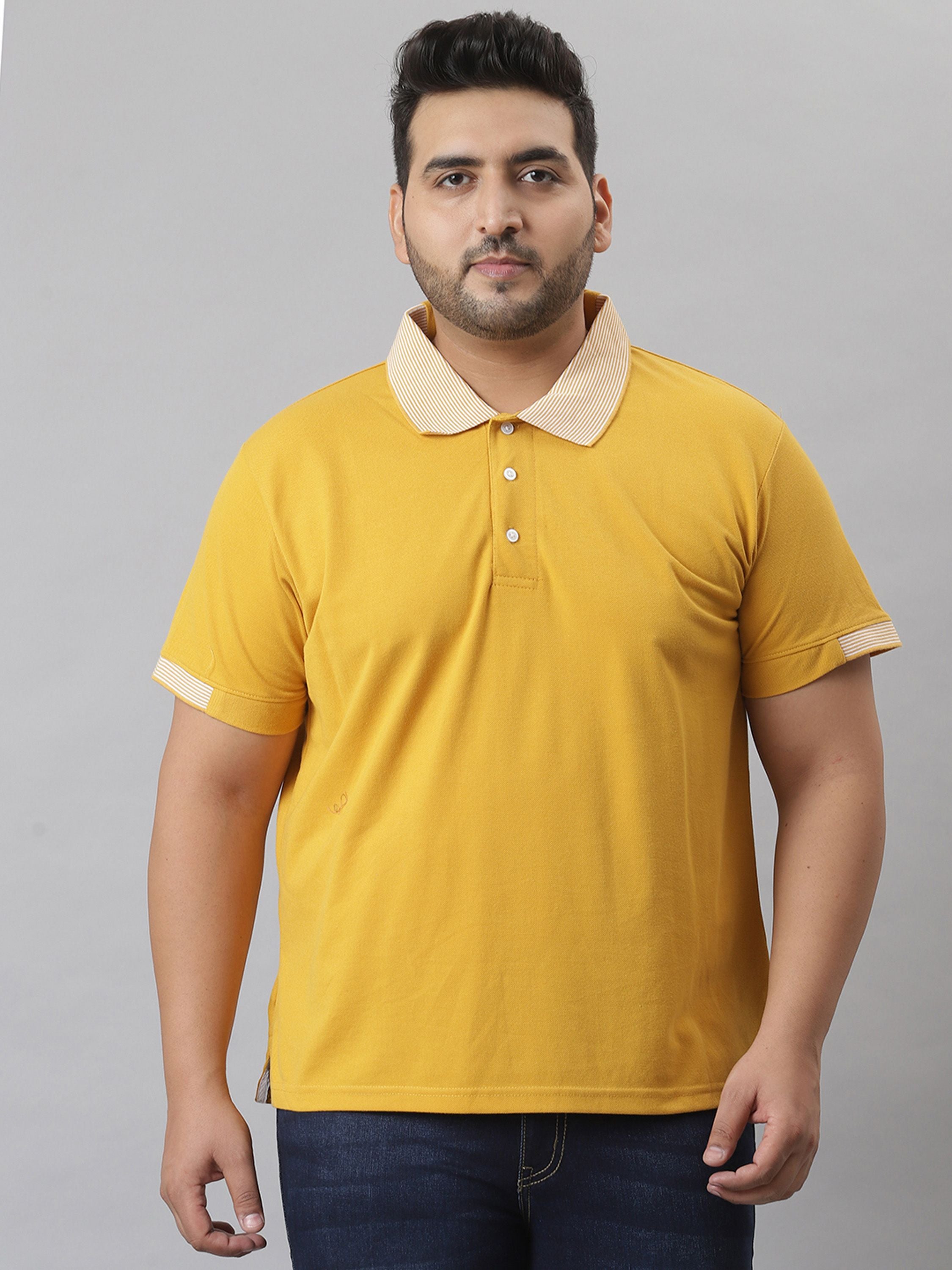 Plus Men Solid Stylish Half Sleeve Casual T-Shirt Yellow