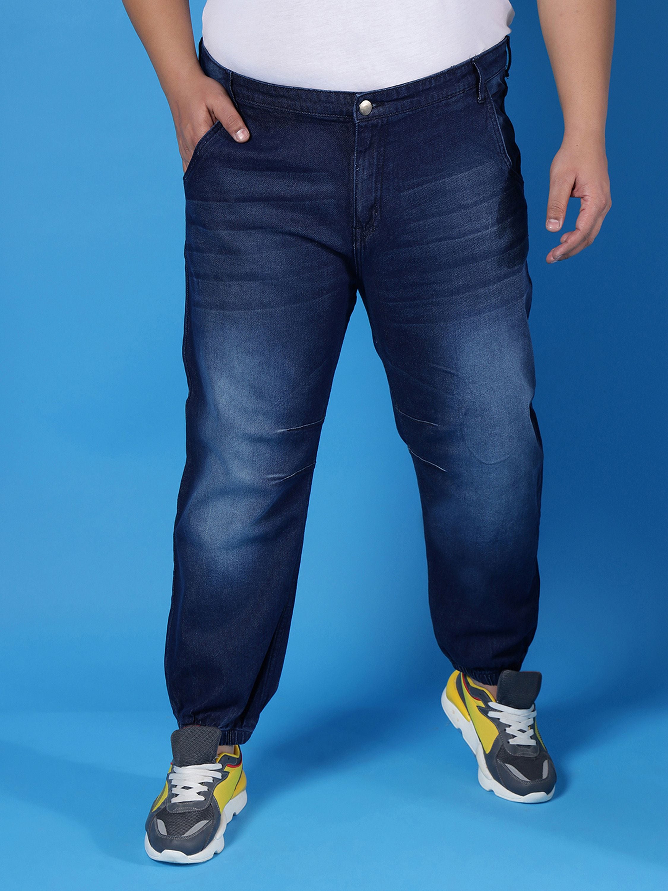 Plus Men Solid Stylish Casual Denim Jeans Blue