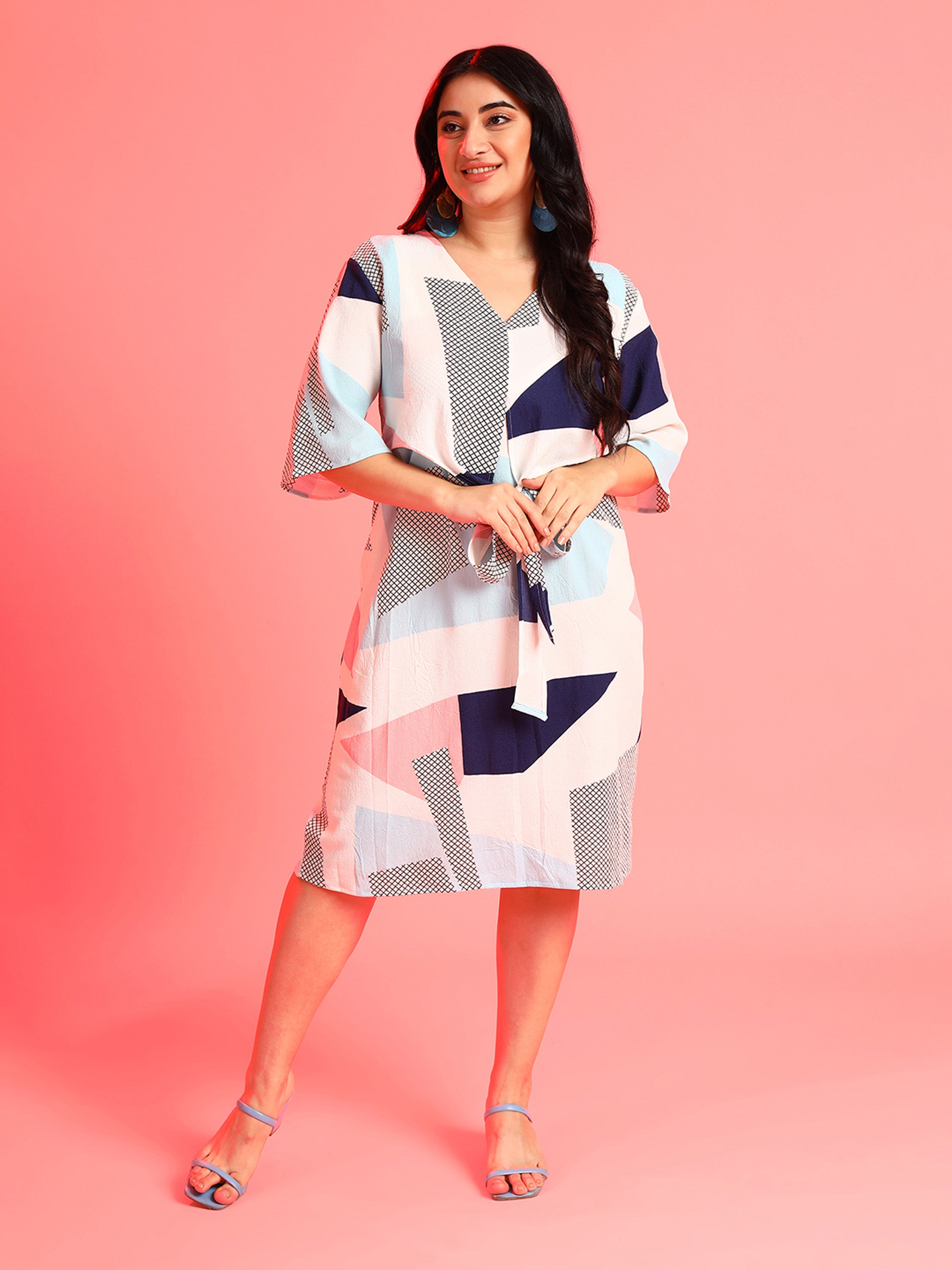 Plus Size Women Self Design Stylish Casual Dress Multi-Color