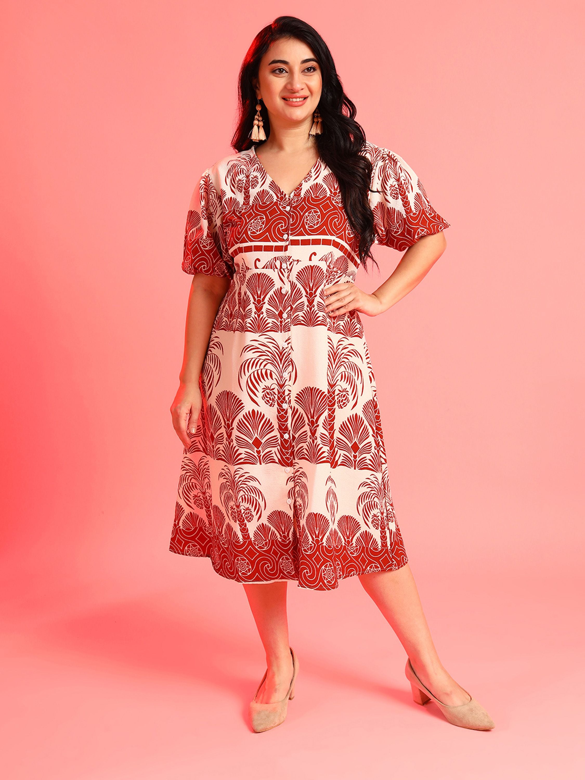 Plus Size Women Floral Design Stylish Casual Dresses Red