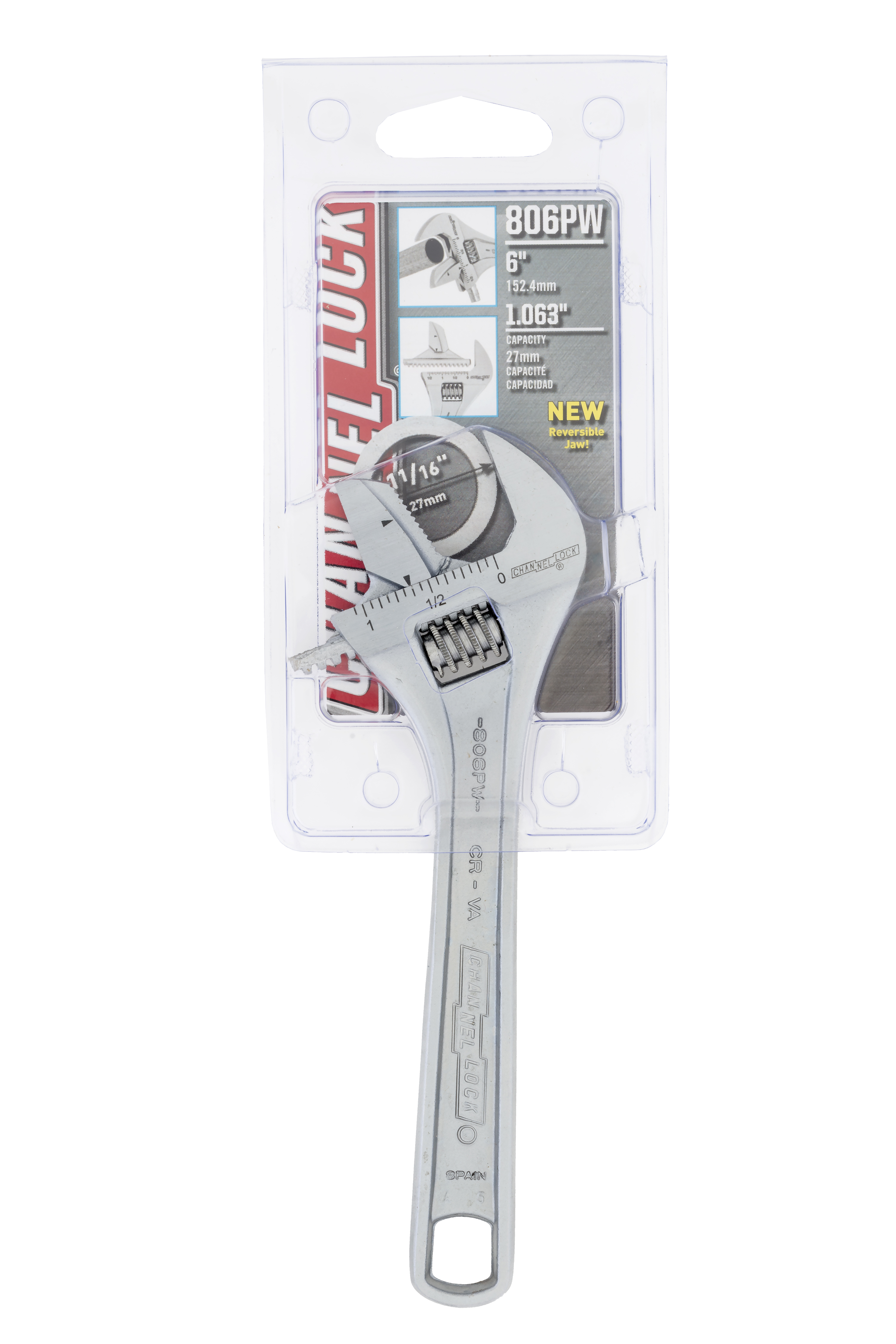 6" Reversible Jaw Chrome Extra Wide Adjustable Wrench